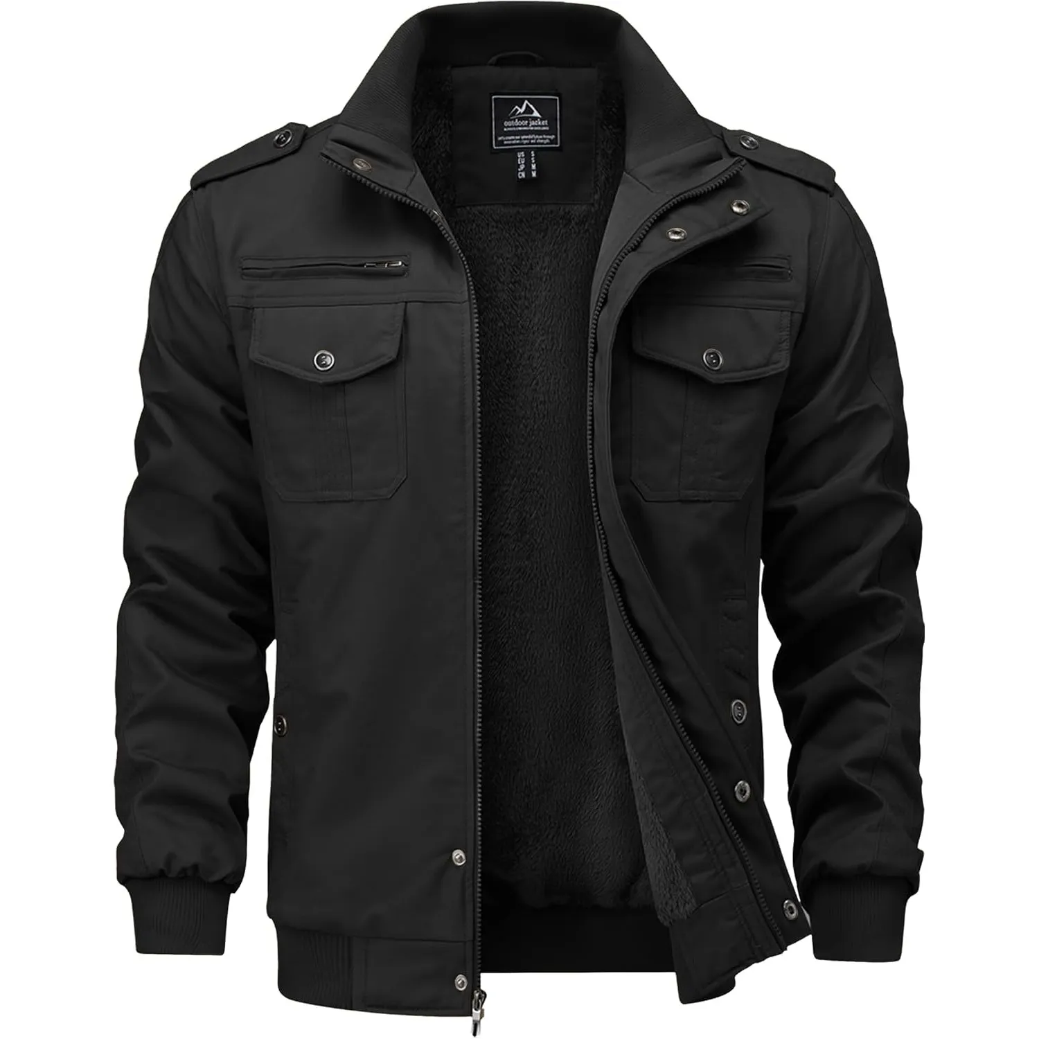 TACVASEN Herren Fleecejacke Warme Jacke Winter Thermojacke Gefüttert Übergangsjacke Militär Feldjacke Cargojacke mit Ta…