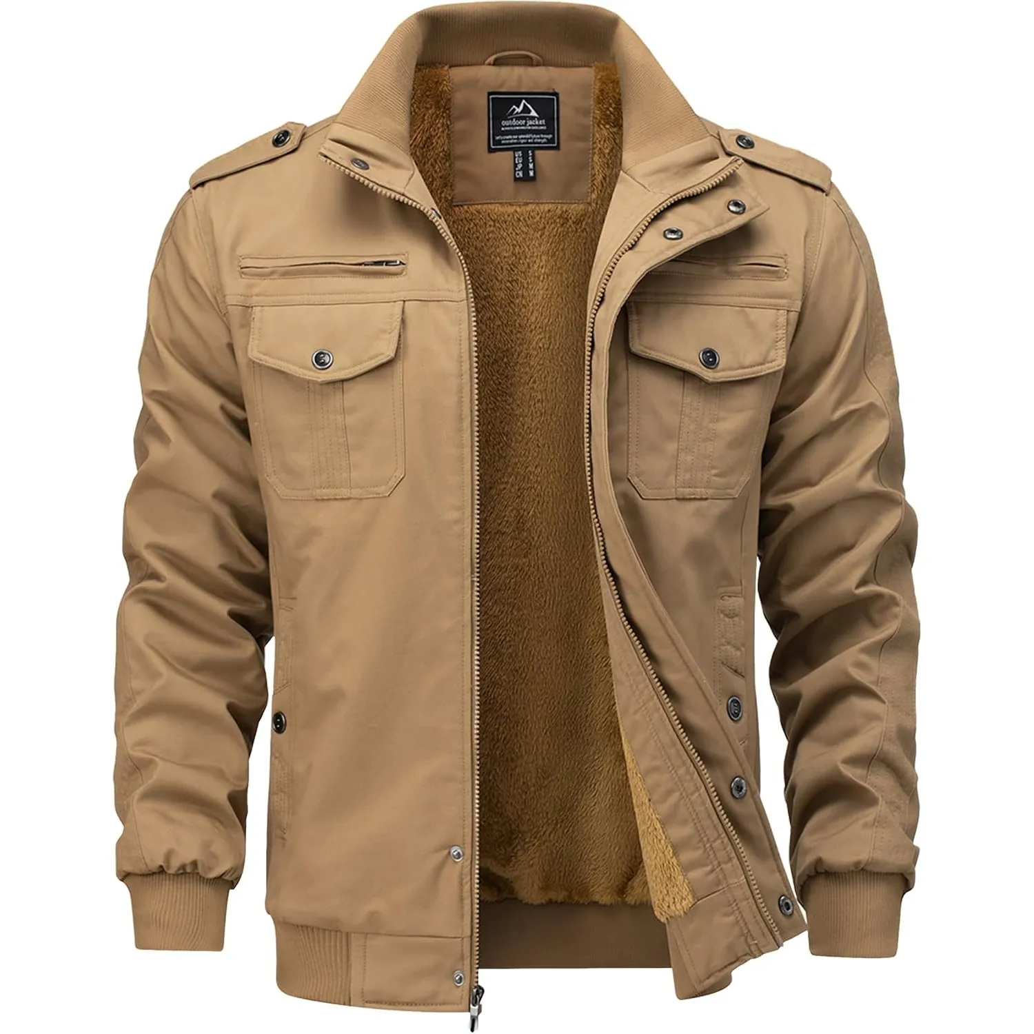 TACVASEN Herren Fleecejacke Warme Jacke Winter Thermojacke Gefüttert Übergangsjacke Militär Feldjacke Cargojacke mit Ta…