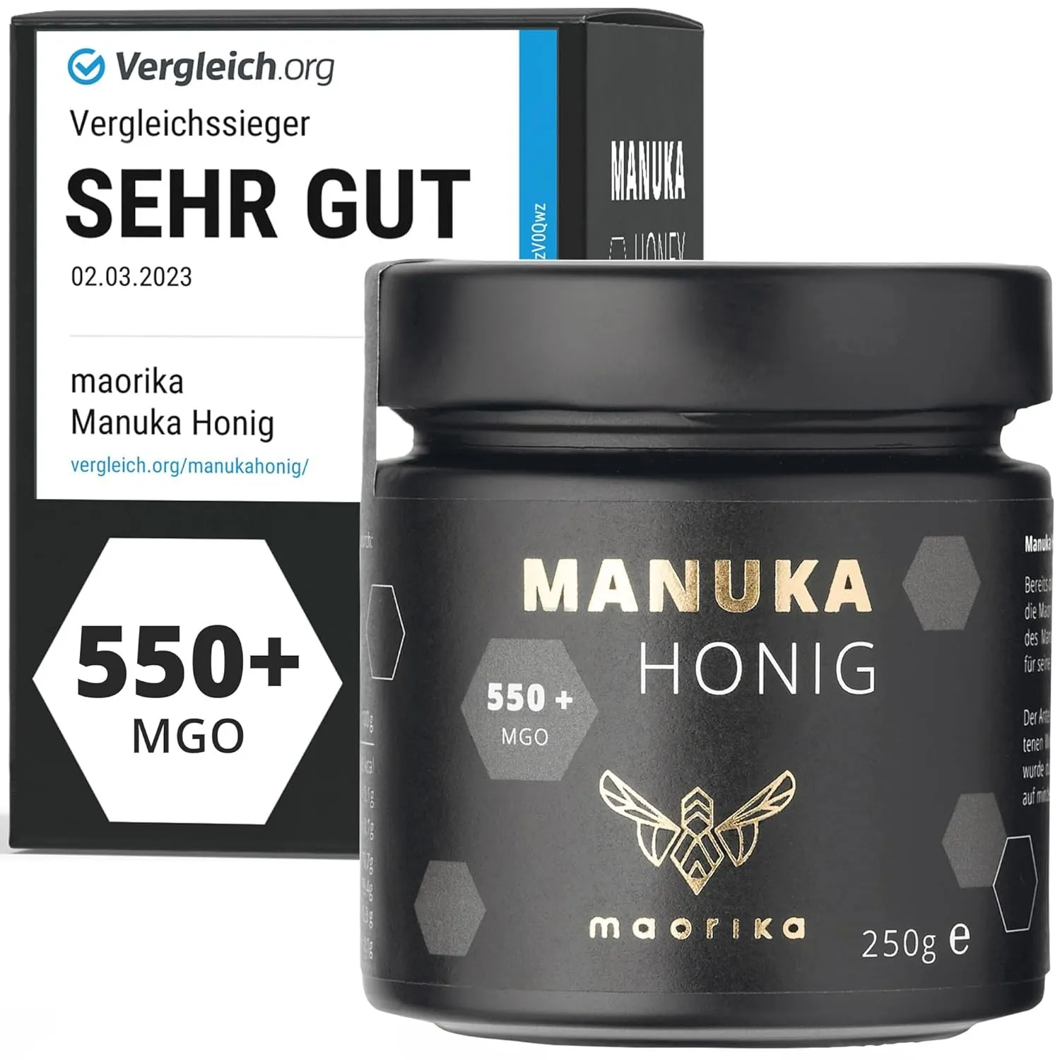 maorika - Manuka Honig 550 MGO + 250g im Glas (lichtundurchlässig, kein Plastik) - laborgeprüft, zertifiziert aus Neuse…