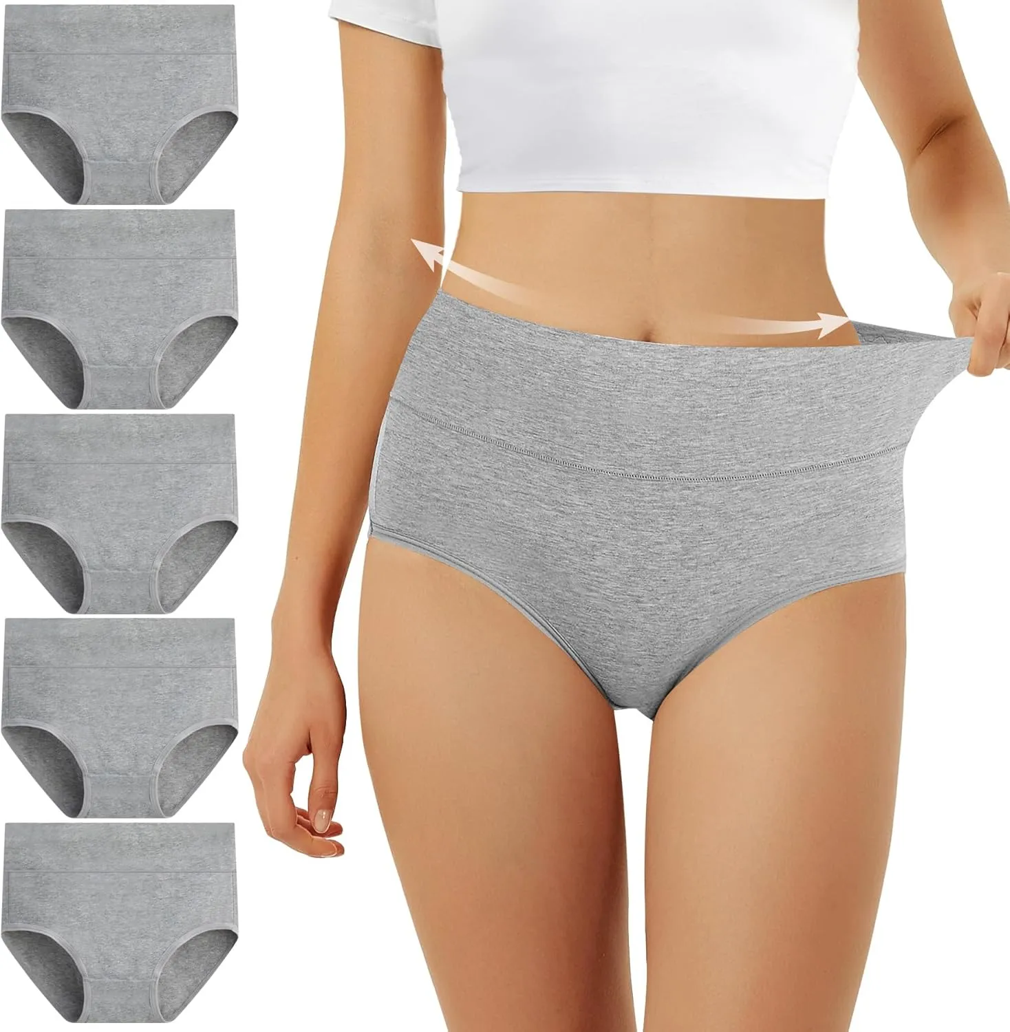 FALARY Unterhosen Damen Baumwolle Hohe Taille 5er Pack Stretch Atmungsaktiv Panties Weich Frauen Unterwäsche