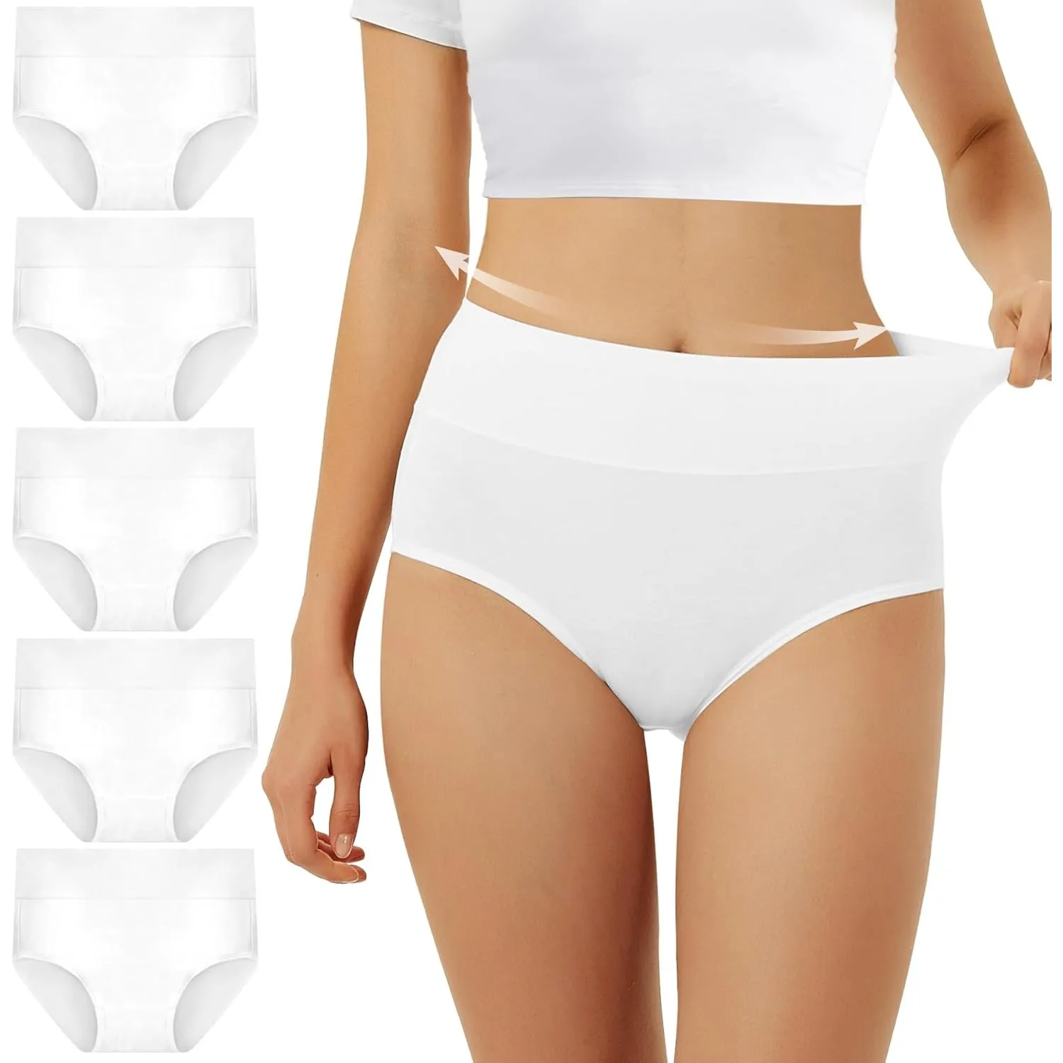 FALARY Unterhosen Damen Baumwolle Hohe Taille 5er Pack Stretch Atmungsaktiv Panties Weich Frauen Unterwäsche
