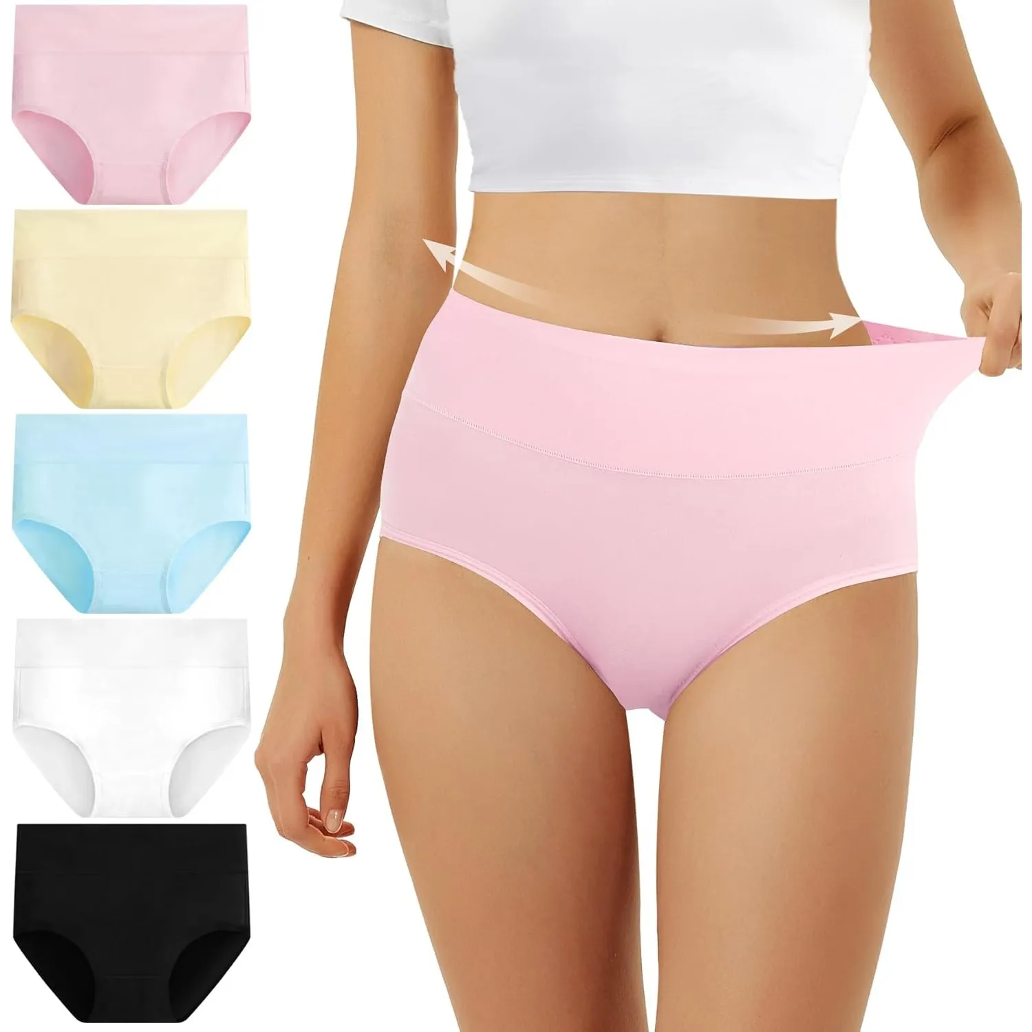 FALARY Unterhosen Damen Baumwolle Hohe Taille 5er Pack Stretch Atmungsaktiv Panties Weich Frauen Unterwäsche