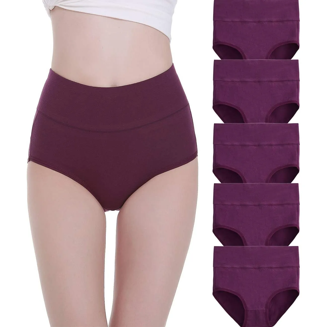 FALARY Unterhosen Damen Baumwolle Hohe Taille 5er Pack Stretch Atmungsaktiv Panties Weich Frauen Unterwäsche