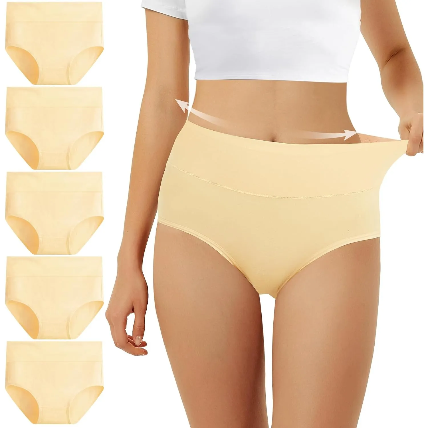 FALARY Unterhosen Damen Baumwolle Hohe Taille 5er Pack Stretch Atmungsaktiv Panties Weich Frauen Unterwäsche