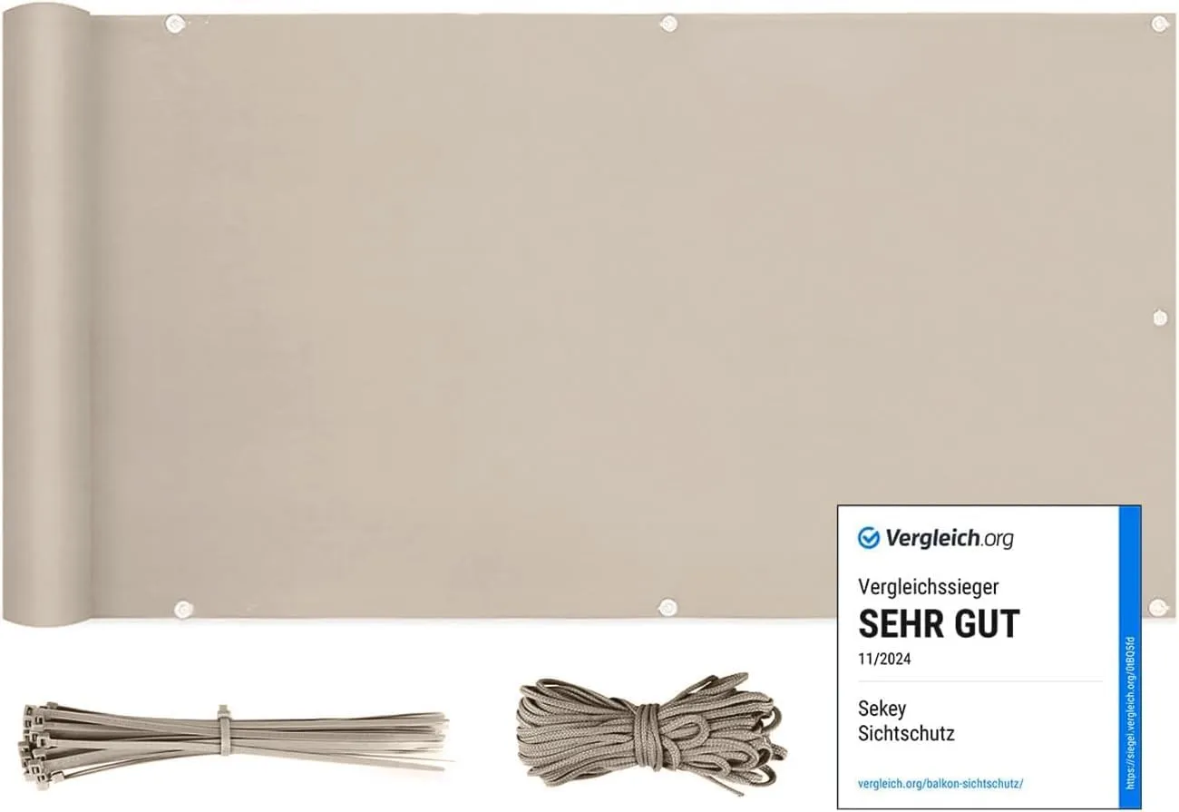 Sekey Balkon Sichtschutz Balkonabdeckung Balkonverkleidung blickdichte Wind- und UV-Schutz, 100% Privatsphäre, mit Ösen…