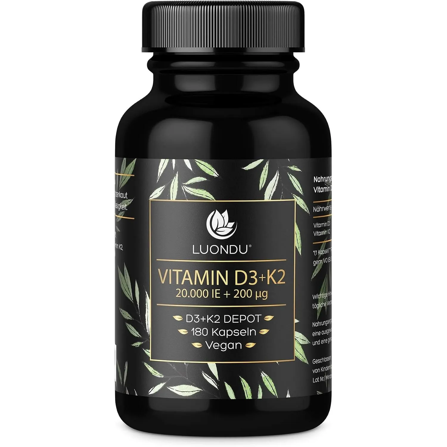 Luondu Vitamin D3 20.000 I.E + Vitamin K2 MK7 – 180 Kapseln – hochdosiert
