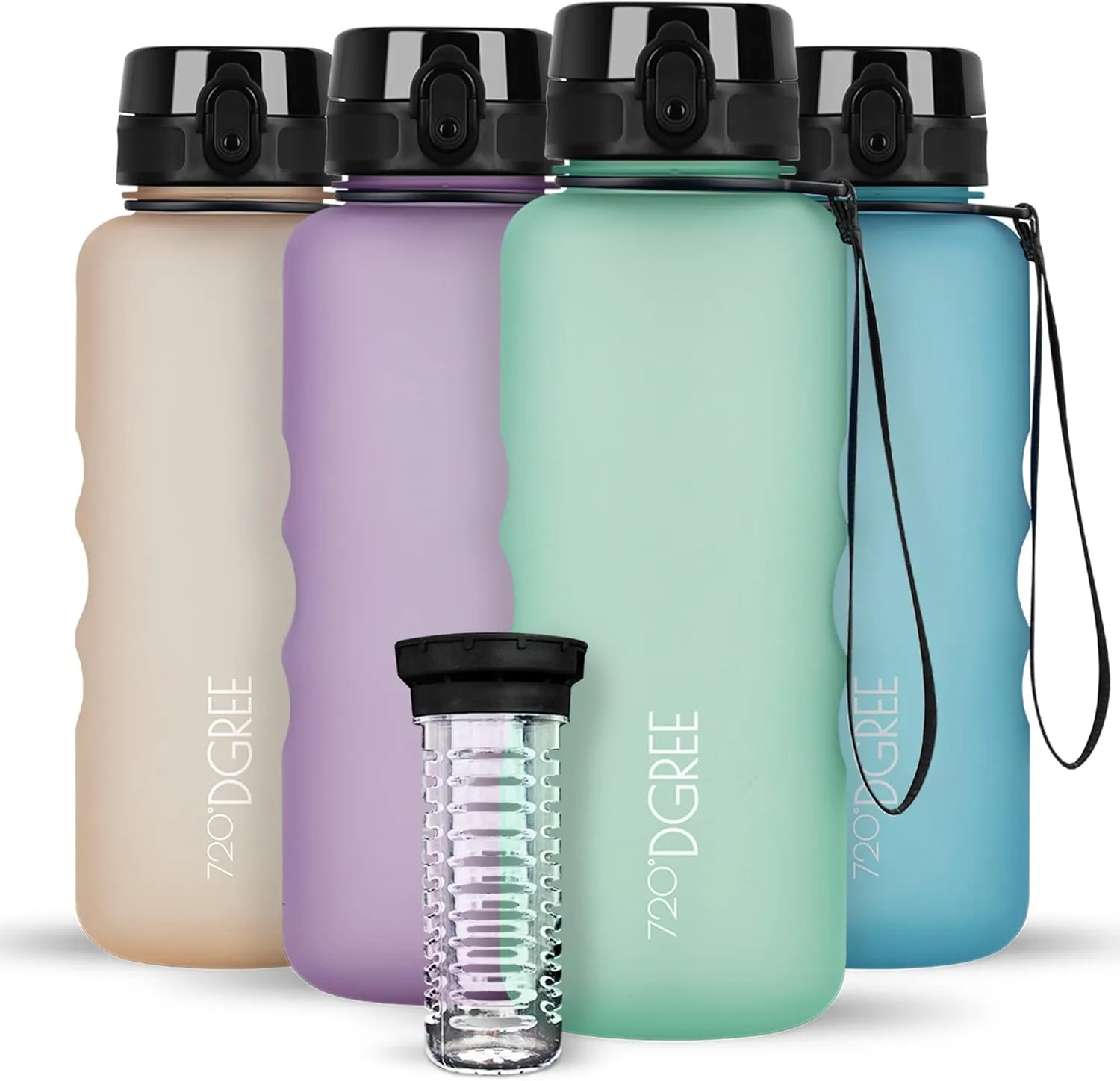 720°DGREE Trinkflasche “uberBottle“ 350ml, 500ml, 650ml, 1l softTouch +Früchtebehälter - Auslaufsicher, BPA-Frei - Schm…