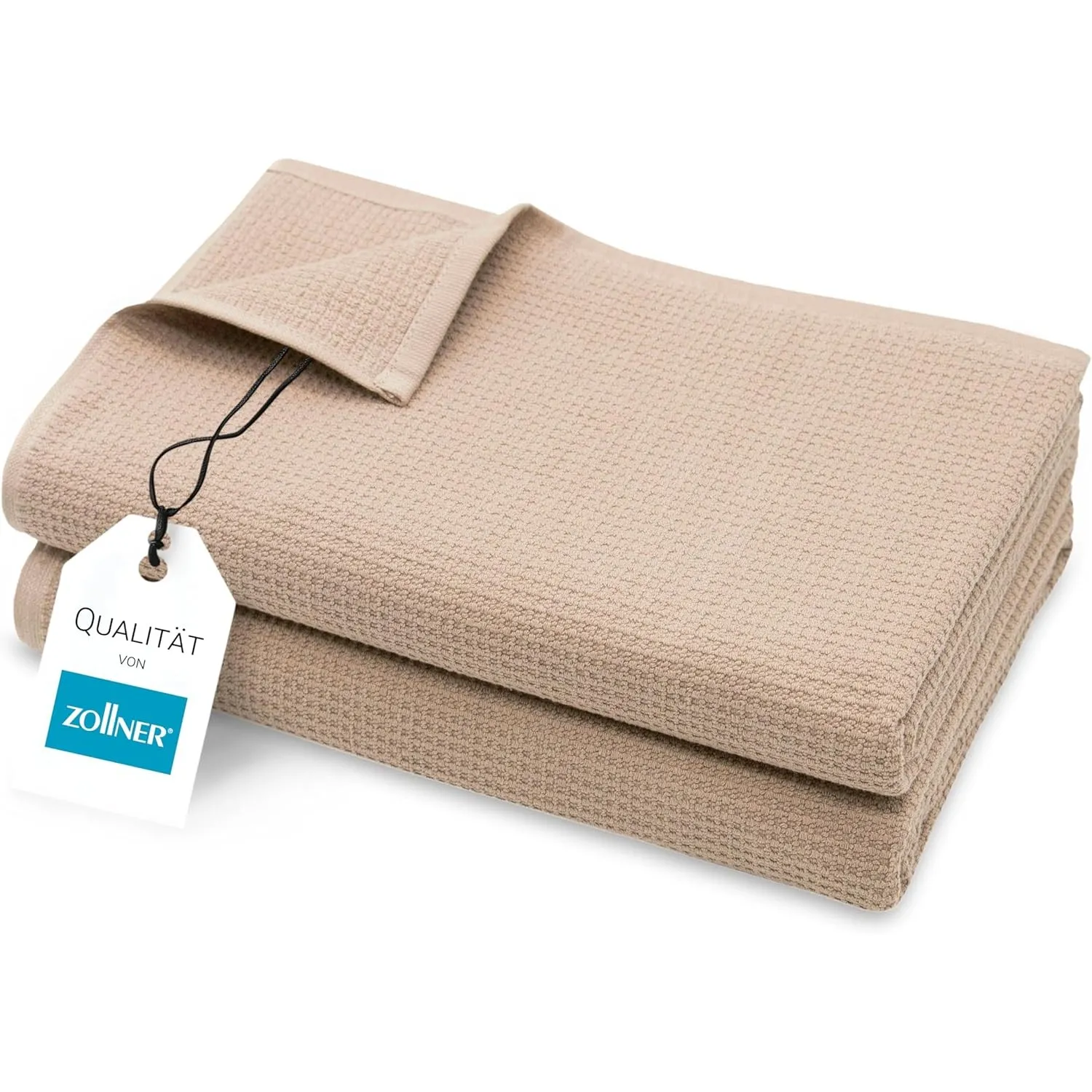 ZOLLNER 2er Set Saunatücher in 70x180 cm - langlebige Badetücher in beige - mit praktischem Aufhänger - Zeitloses Waffe…