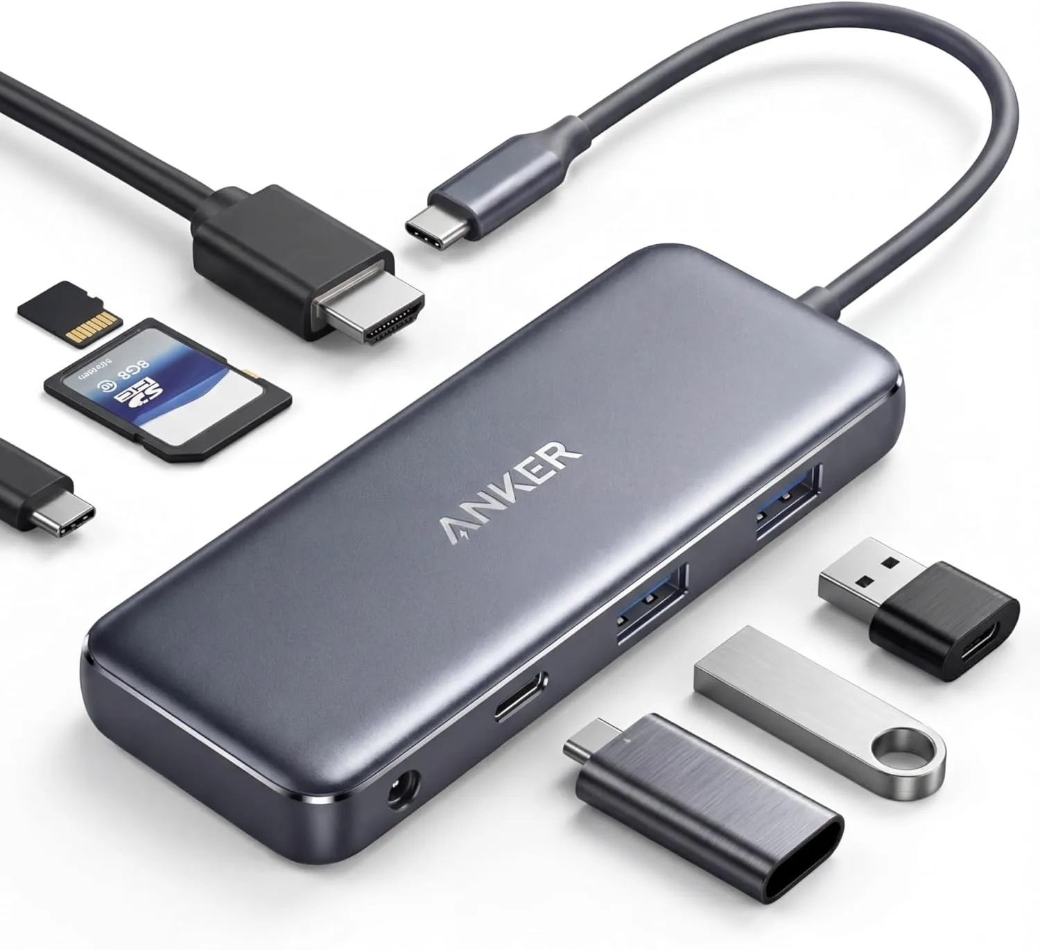 Anker USB C Hub, 341 Adapter (7-in-1), 4K HDMI, 85W Power Delivery, USB C und 2 USB A 5Gbps Datenports, microSD & SD Sp…