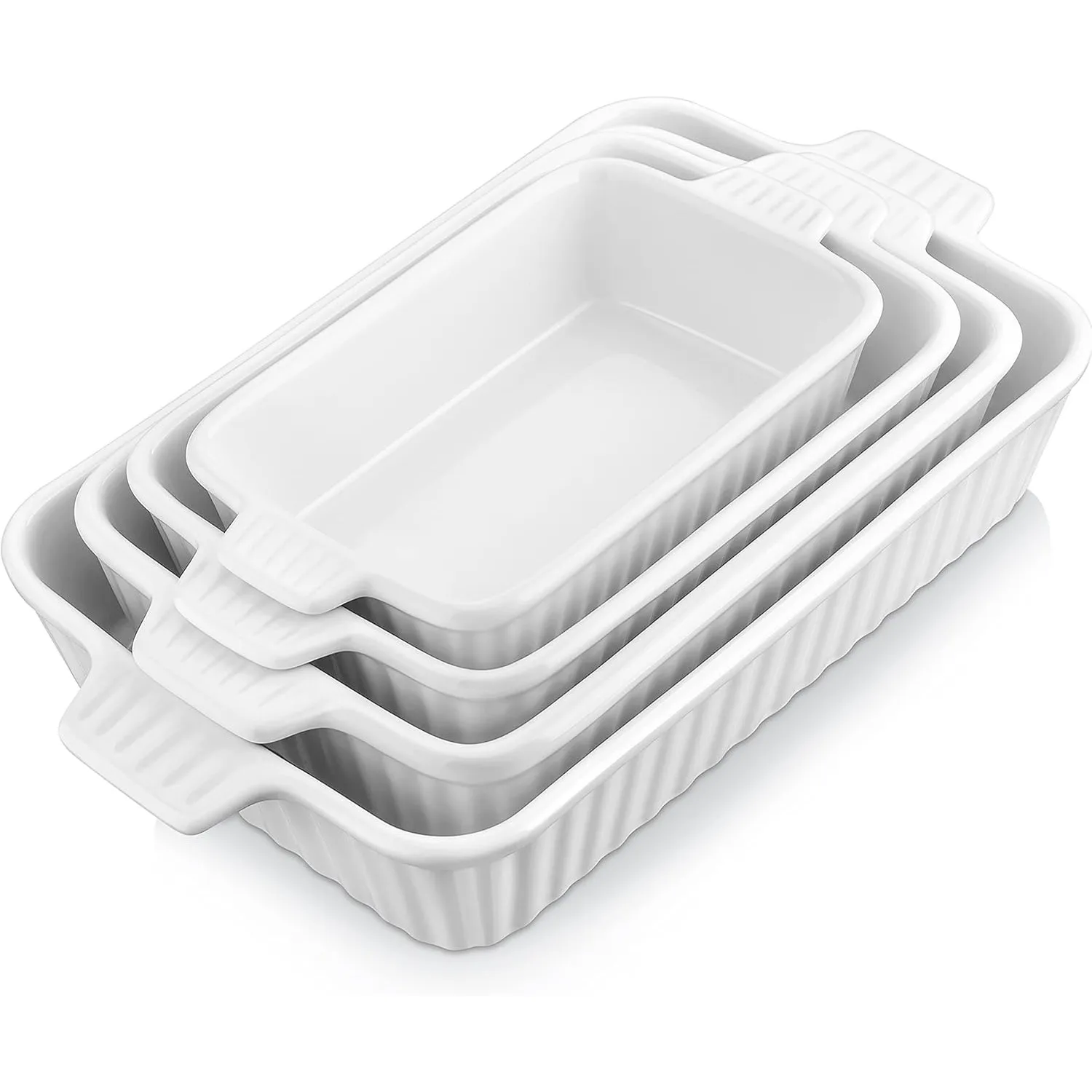 MALACASA Auflaufform, 4-teilig Set Groß & Klein Stapelbar Backformen (37, 30, 28, 24 cm) | Rechteckig Ofenfest Baking D…