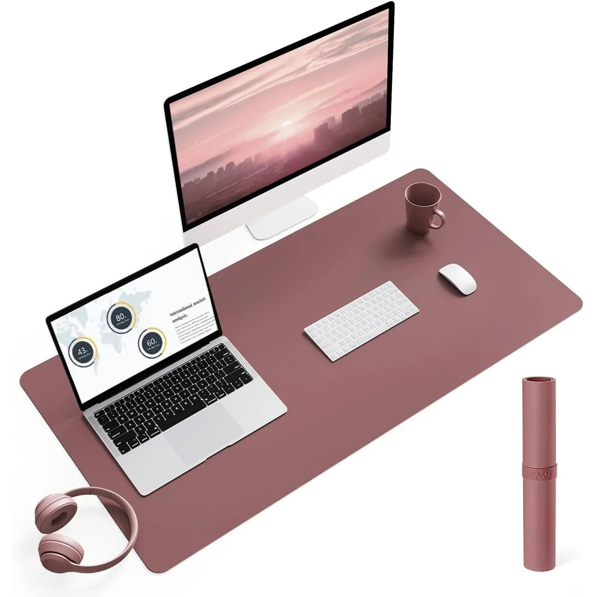 YSAGi Schreibtischunterlage, Premium Leder Mauspad, Dunkelpink, 90x43cm | Rutschfeste Schreibtisch Unterlage, Tischunte…