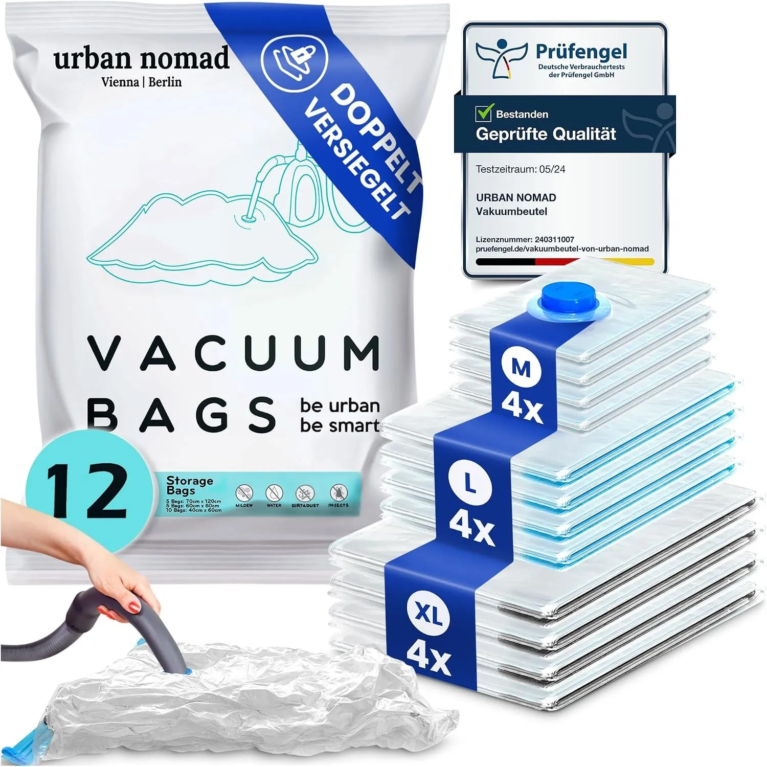 Vakuumbeutel Kleidung 12er Set 3 Größen - Vakuum Beutel für Staubsauger Wiederverwendbar 100% Dicht & Robust | Reise Ko…