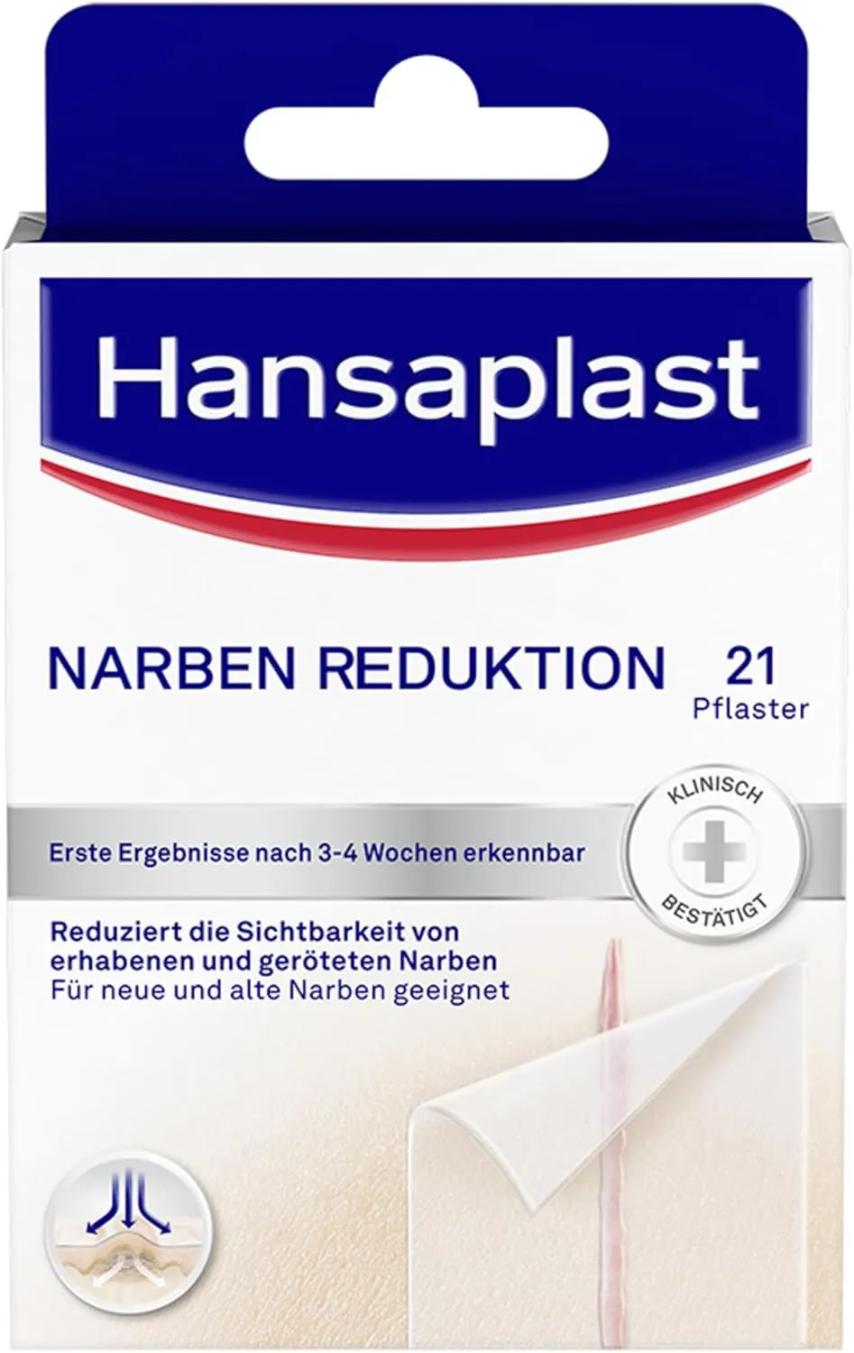 Hansaplast Narben Reduktion (21 Stück je 3,8 cm x 6,8 cm), Narbenpflaster zur Reduktion der Sichtbarkeit von Narben, ma…