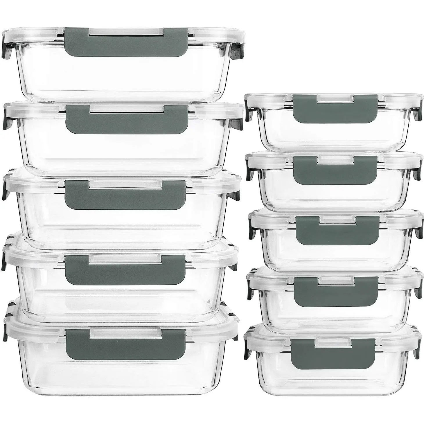 MCIRCO Glas-Frischhaltedosen Set, 20 Teile (10 Behälter, 10 Deckel), Spülmaschinenfest, Mikrowellen & Gefrierschrankgee…