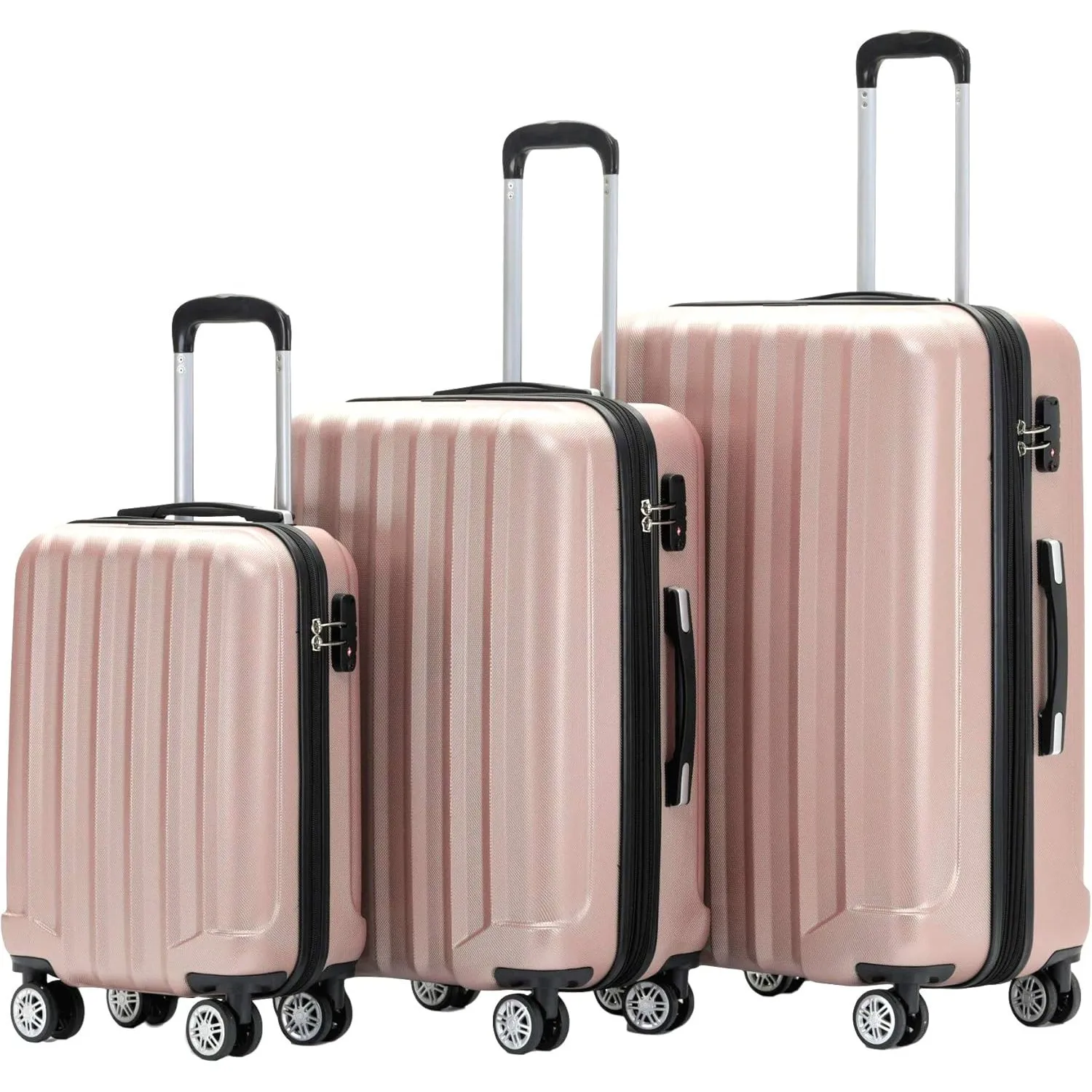 BEIBYE TSA-Schloß 2080 Zwillingsrollen neu Reisekoffer Koffer Trolley Hartschale Set (Rosa Gold, Set)