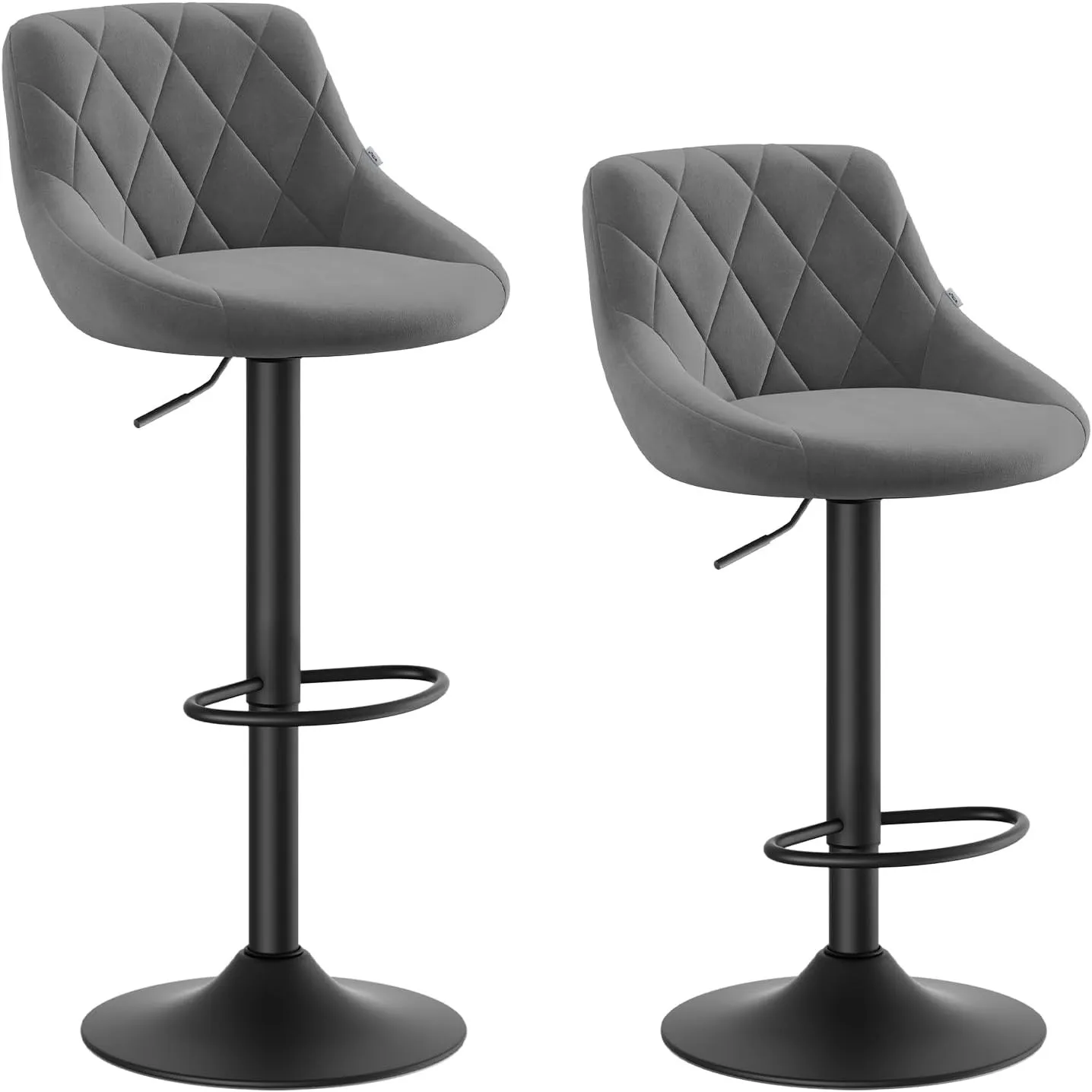 WOLTU Barhocker 2er Set, Barstuhl Höhenverstellbar, Samtsitz, Dunkelgrau
