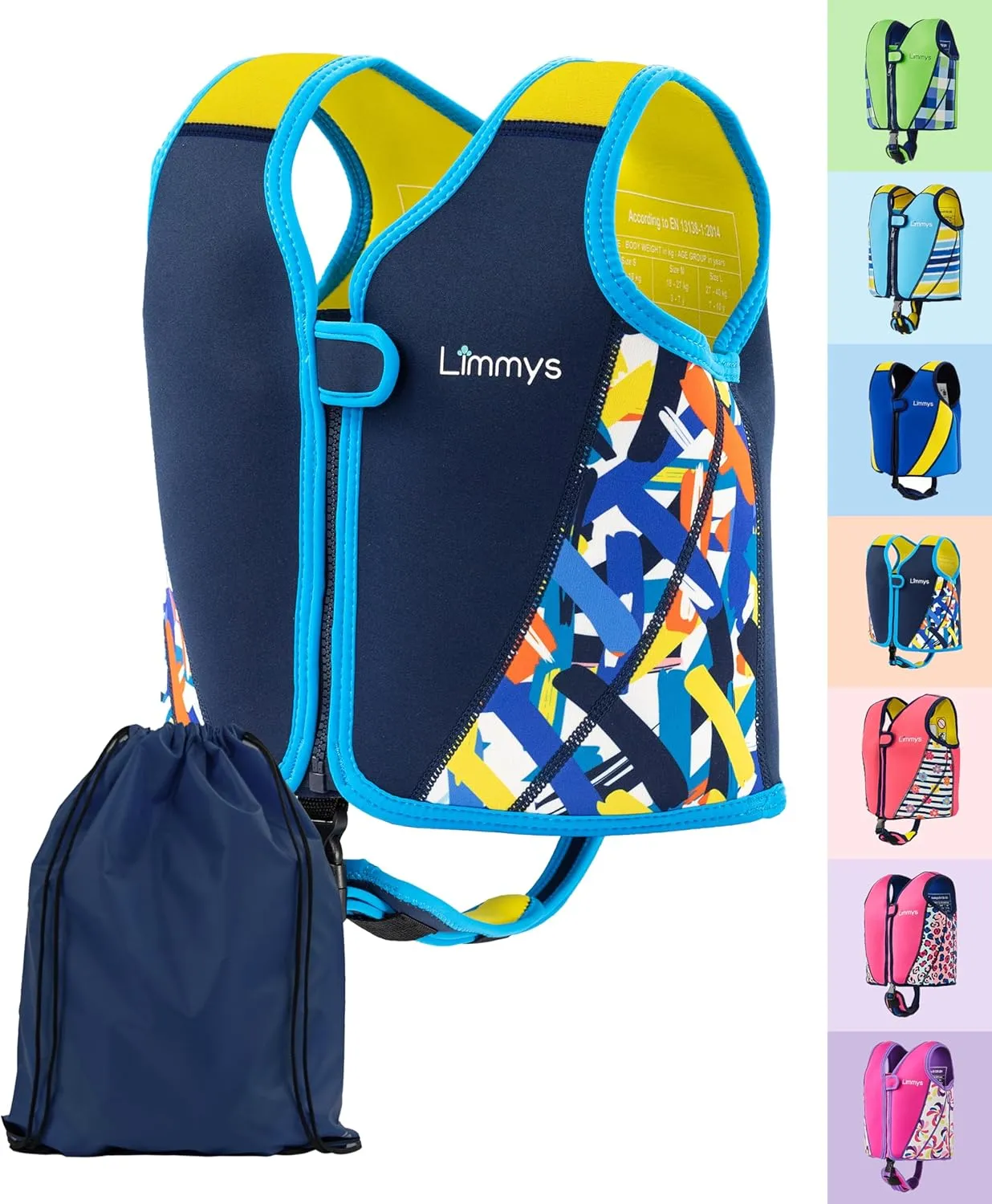 Limmys Life jacket for children - swimming aid with adjustable buoyancy, test winner at Vergleich.de, soft neoprene com…