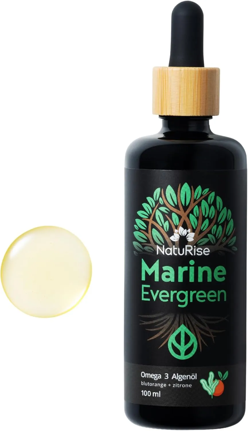 NatuRise Omega 3 Algae Oil Marine Evergreen 100 ml | High Dose DHA, DPA & EPA | Vegan & Natural | Blood Orange & Lemon …