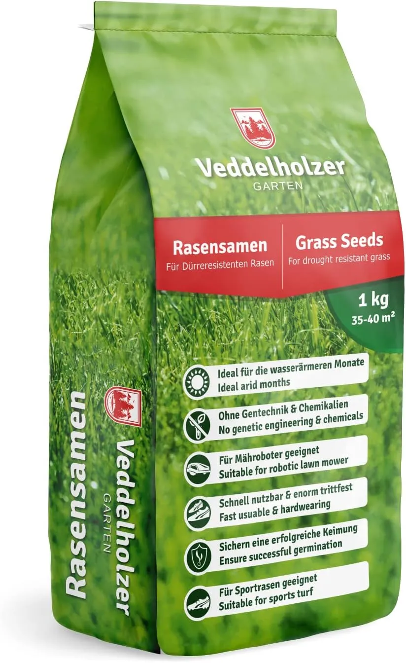 Rasensamen dürreresistent für Trockenrasen & Schattenrasen Samen Grassamen schnellkeimend ideal als Saatgut für Sport und Spielrasen Rasen für Mähroboter im Garten geeignet 1 kg = 40 m²