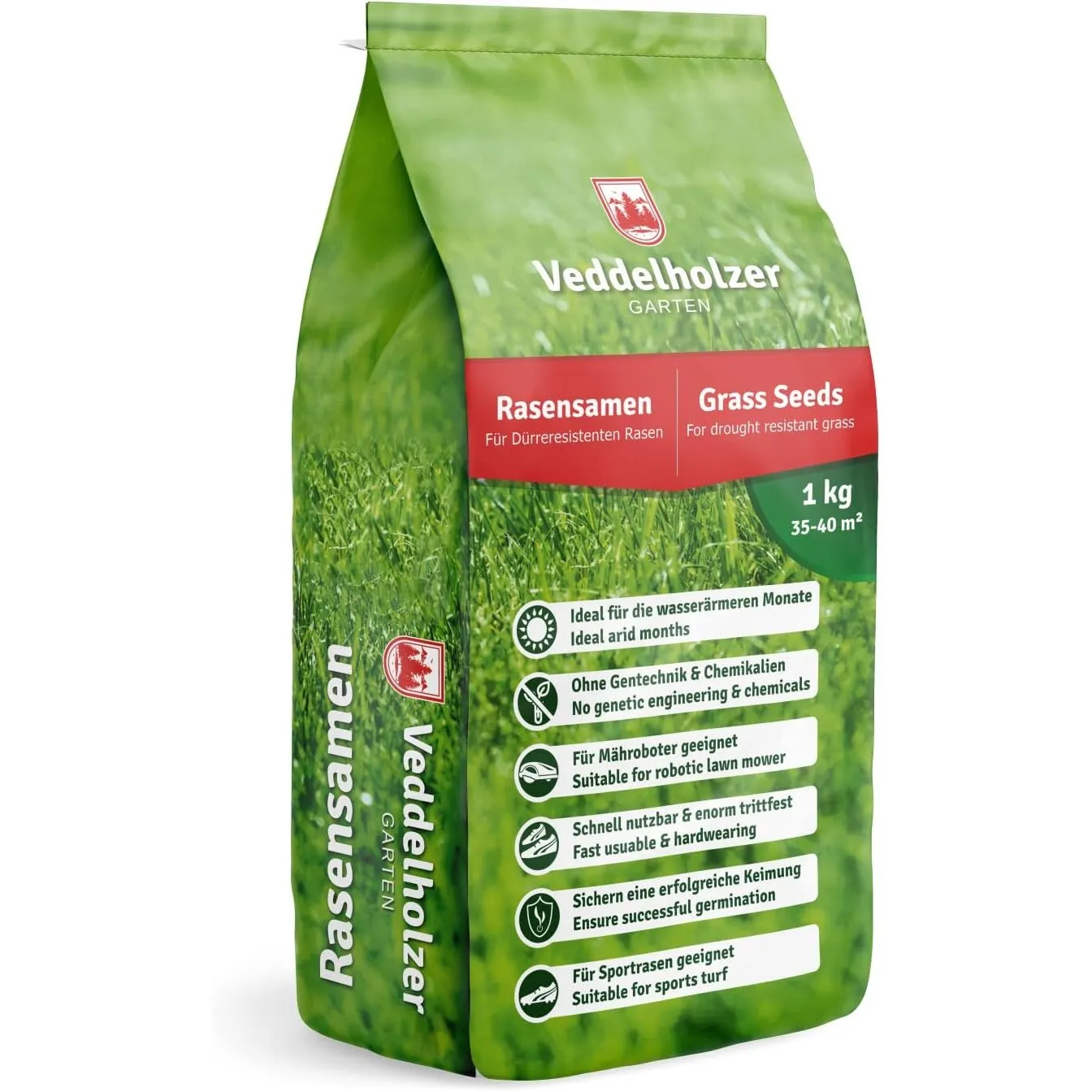 Veddelholzer Rasensamen dürreresistent für Trockenrasen & Schattenrasen Samen Grassamen schnellkeimend ideal als Saatgu…