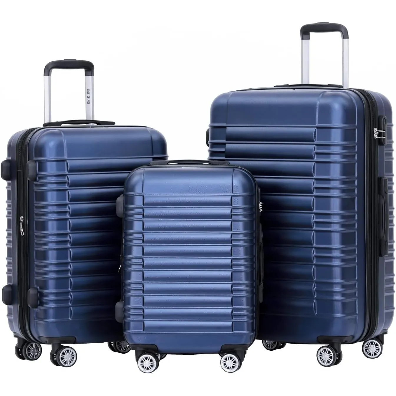 BEIBYE Hartschalen Koffer Trolley Rollkoffer Reisekoffer Zwillingsrollen Kofferset (Dunkelblau, Set)