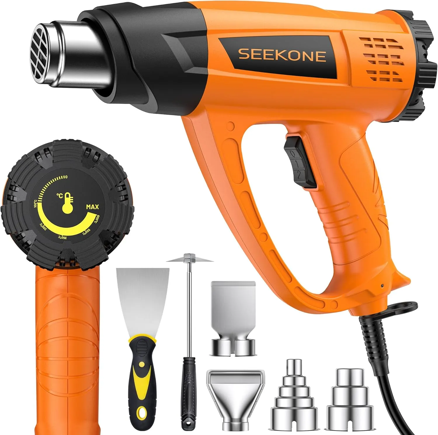 SEEKONE Heißluftpistole Kit, Variable Temperaturregelung 60℃- 600℃ Heissluftgebläse mit 7 Zubehör, Keramik-Heizkern, El…