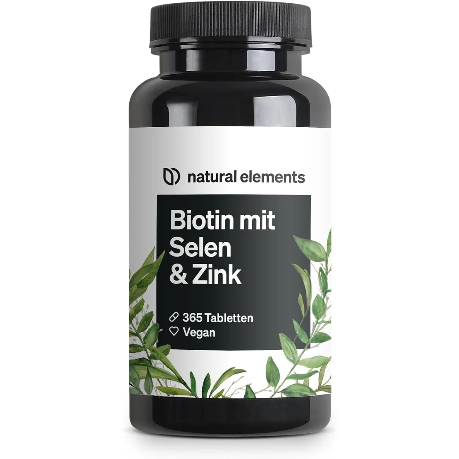 natural elements Biotin + Selen + Zink für Haut, Haare & Nägel - 365 vegane Tabletten - laborgeprüft in Deutschland