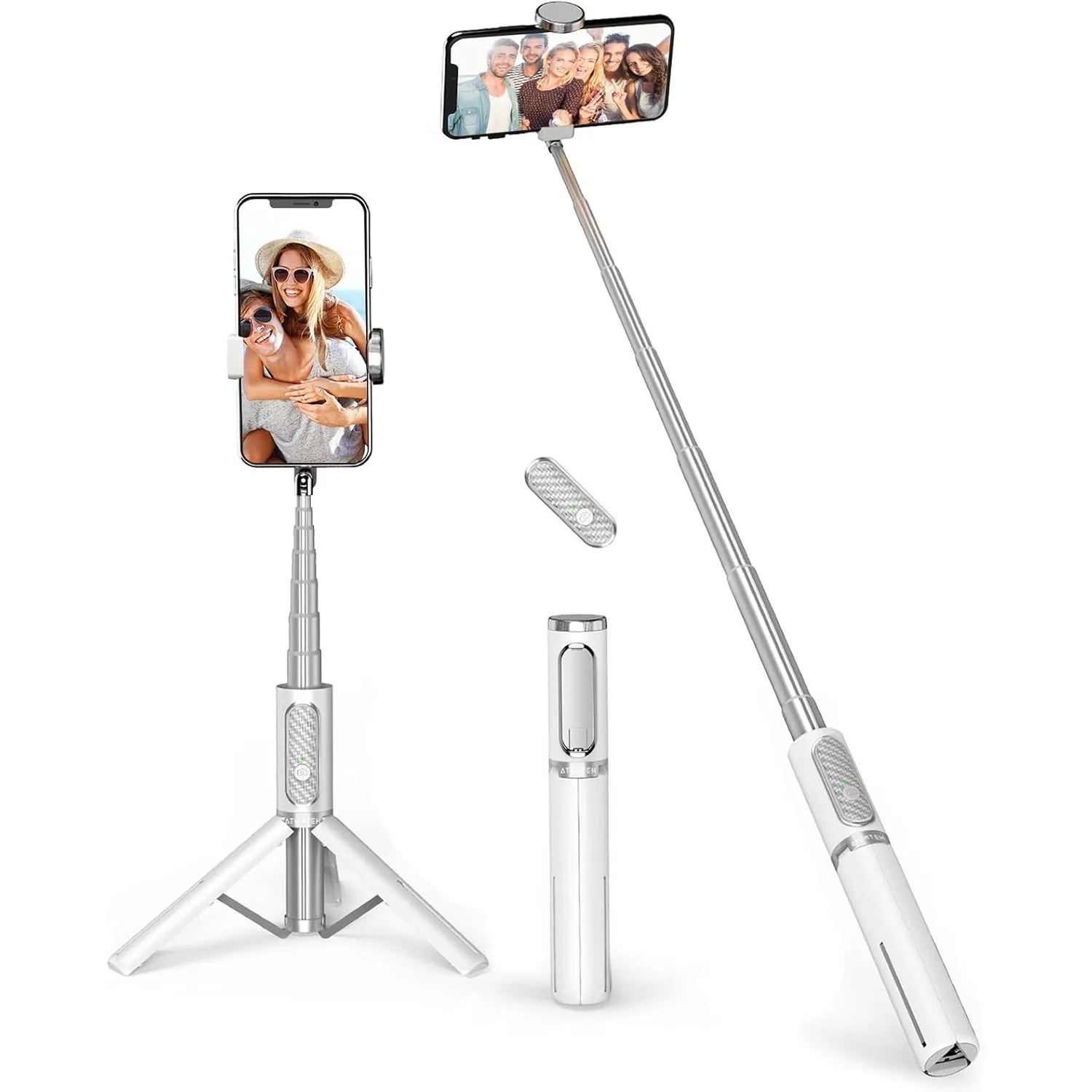 ATUMTEK Selfie Stick Stativ, 3-in-1 Ausziehbares Aluminium Handy Stativ mit kabelloser Bluetooth-Fernbedienung, Kompati…