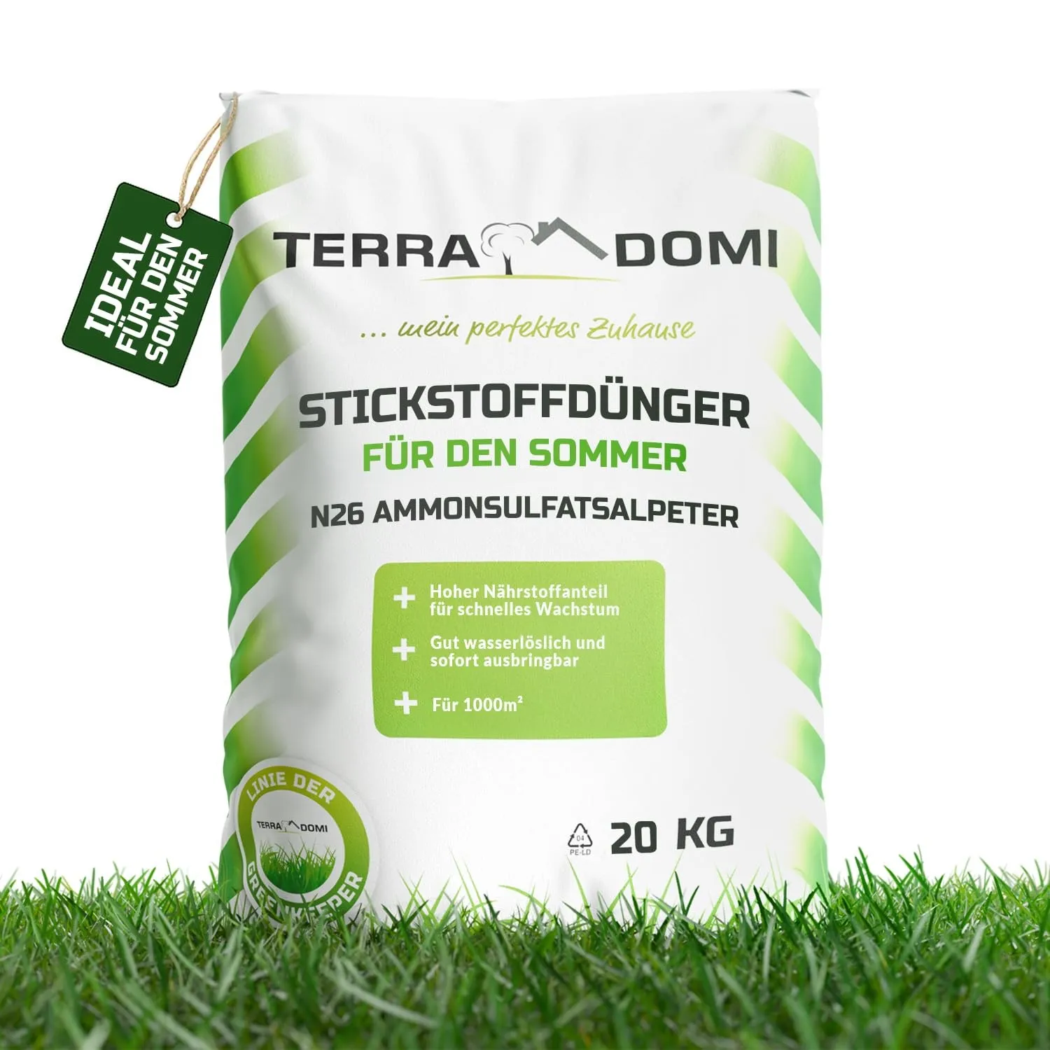 Turbo Schnell Grün 20kg Rasendünger Sommer - N26 Stickstoffdünger | Ideal bei Hitzestress - Gesunder, Grüner Rasen dank…