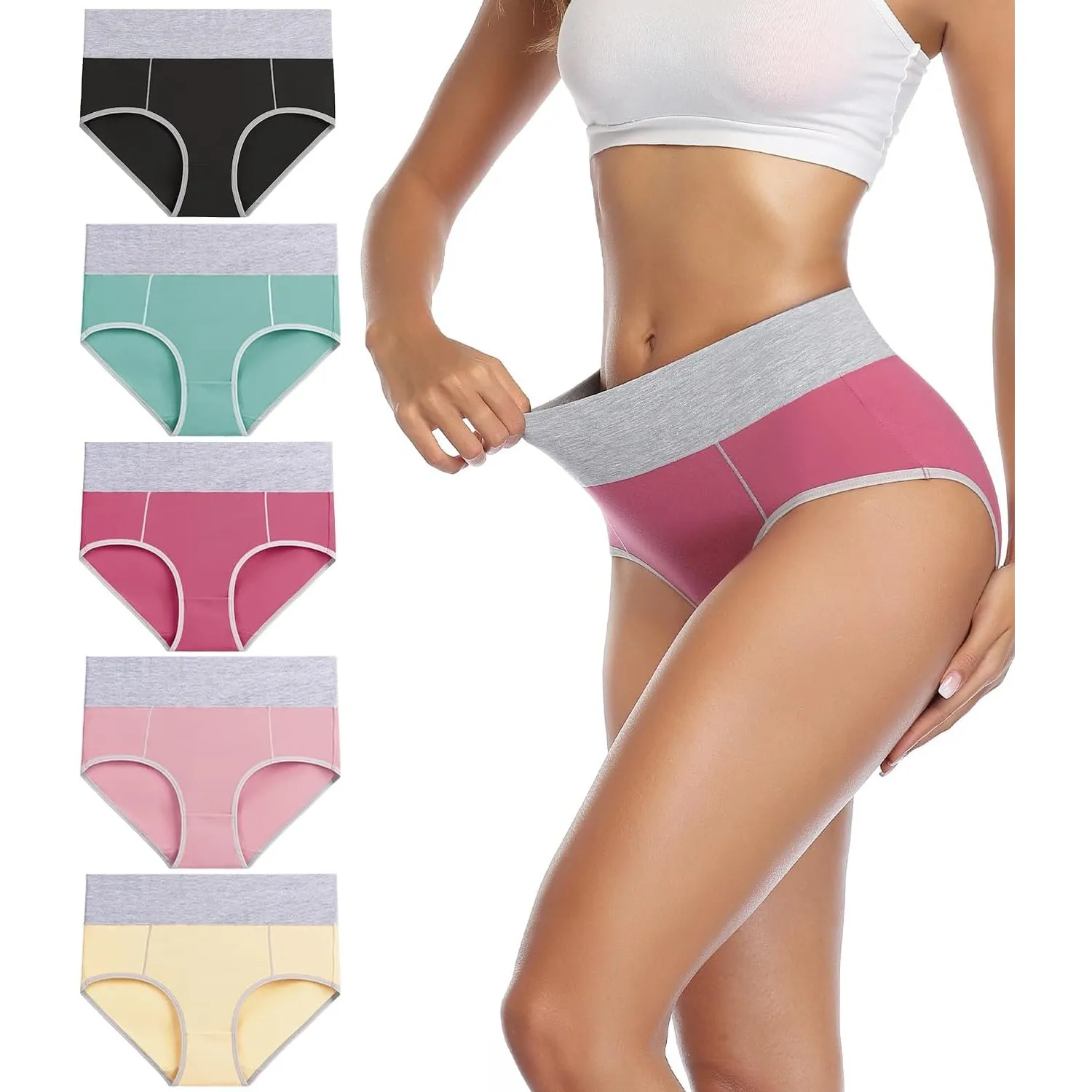 wirarpa Unterhosen Damen Baumwolle Unterwäsche Taillenslip | Slip Hohe Taille 5er Pack, Kein Einschneiden, Kein Druckst…