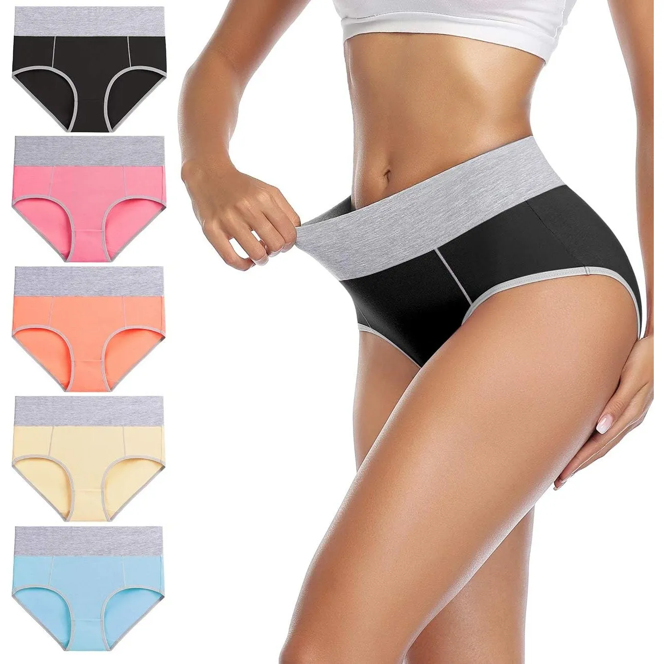 wirarpa Unterhosen Damen Baumwolle Unterwäsche Taillenslip | Slip Hohe Taille 5er Pack, Kein Einschneiden, Kein Druckst…