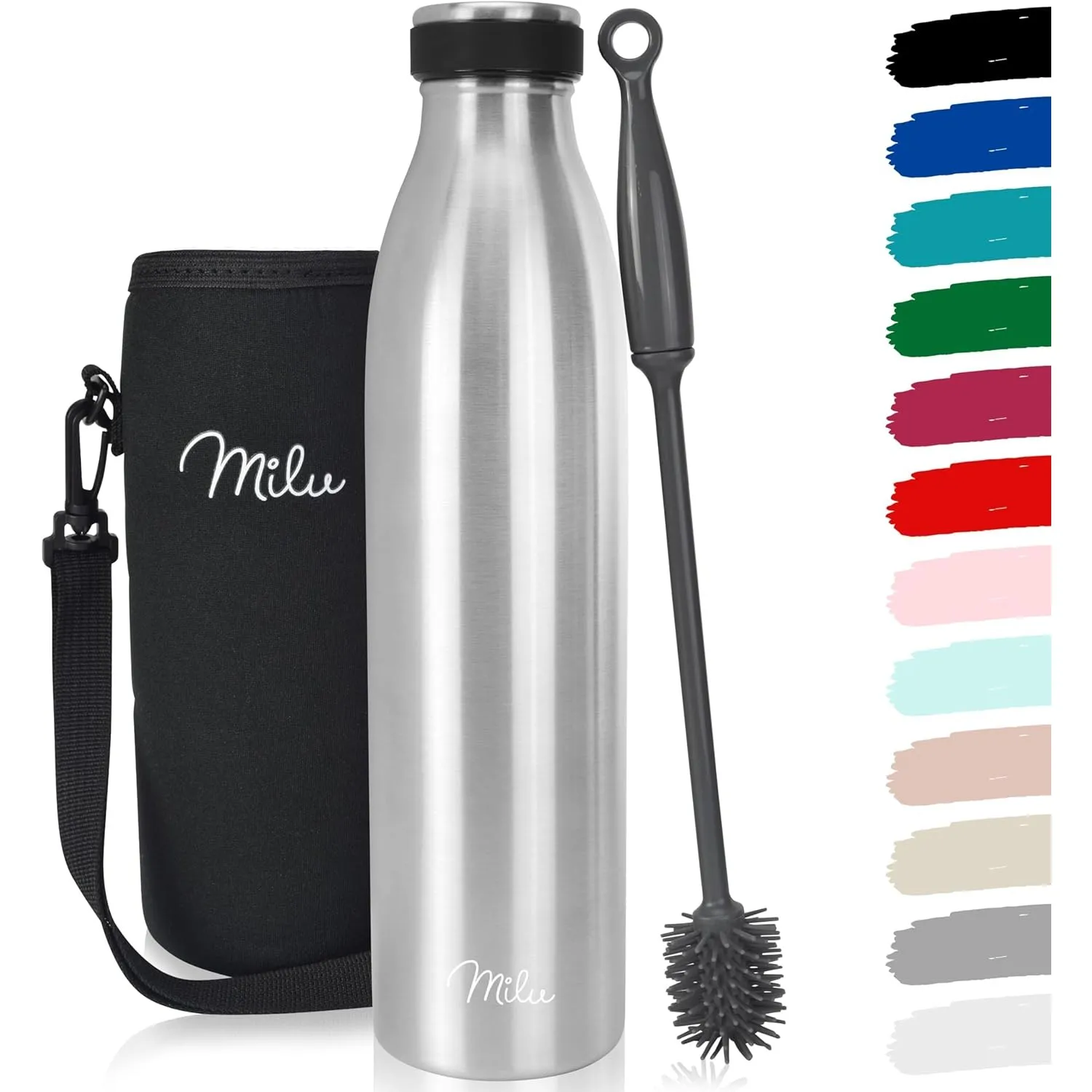Milu Edelstahl Trinkflasche 500ml, 750ml, 1L, 1,5L – Thermosflasche, Isolierte Wasserflasche, Auslaufsichere Isolierfla…
