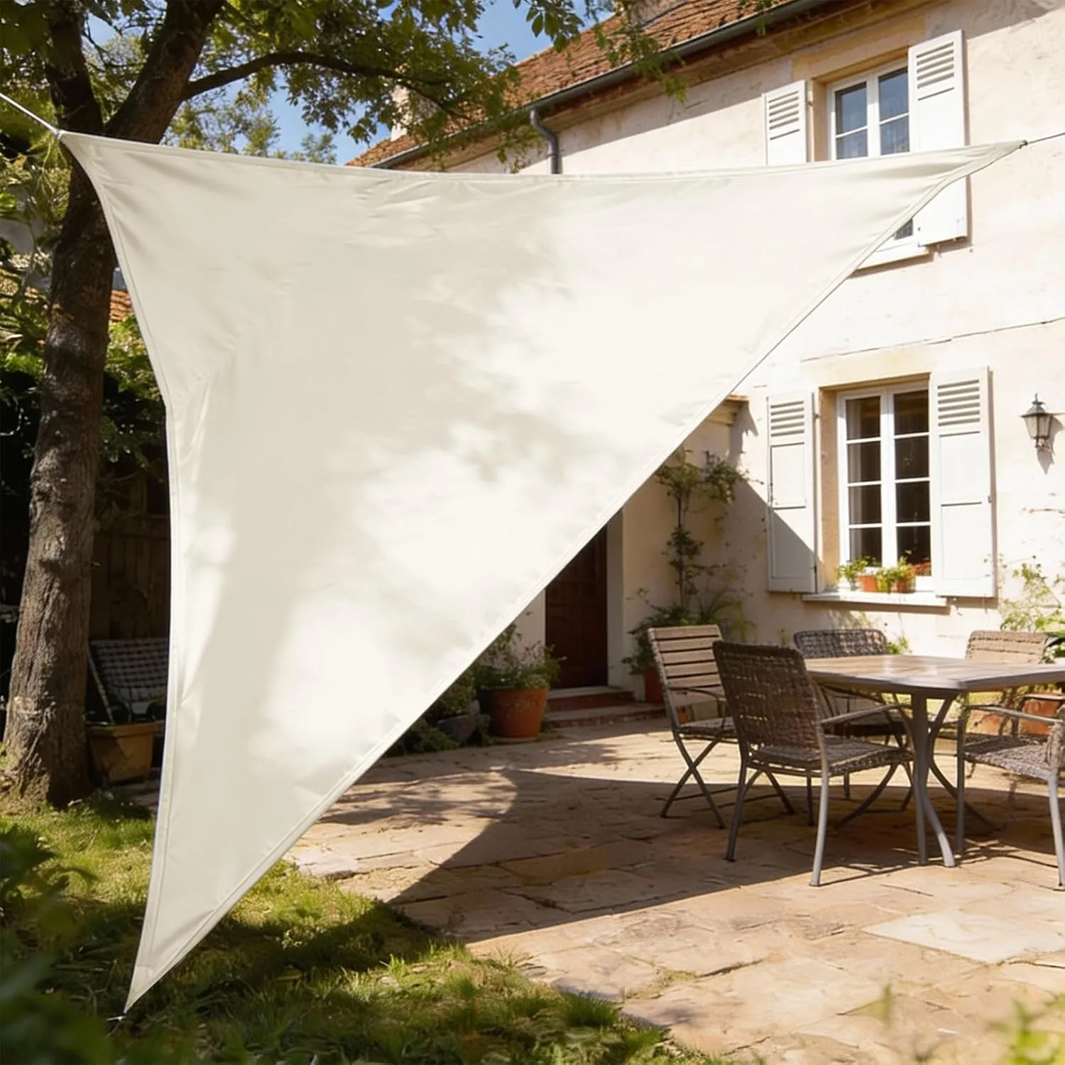 HAIKUS Sonnensegel Wasserdicht Dreieckig 5x5x5m Sonnenschutz Wasserabweisend Premium PES Polyester mit UV Schutz für Ba…