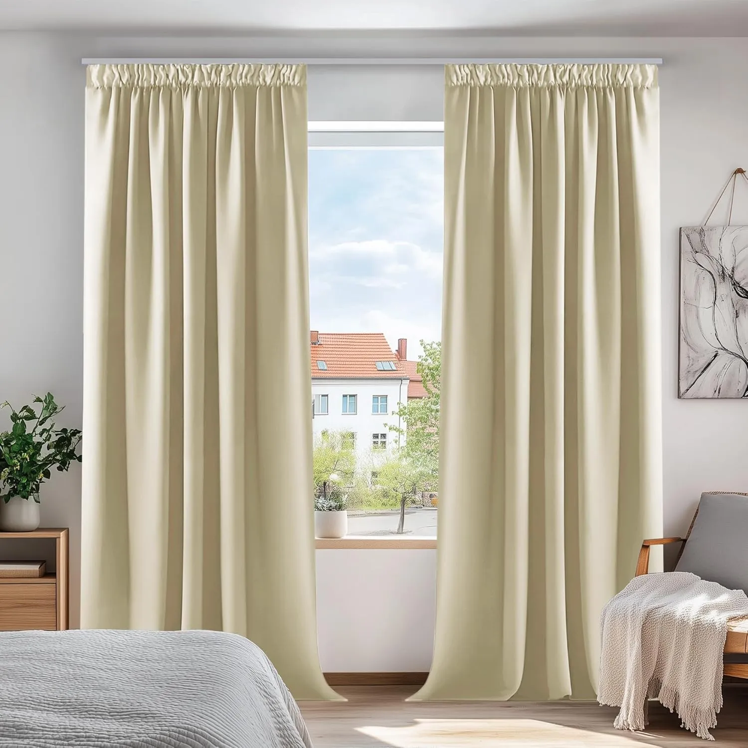 Deconovo Thermogardine Verdunkelungsvorhang mit Kräuselband Schlafzimmer Gardinen Thermovorhang Kälteschutz thermo gege…