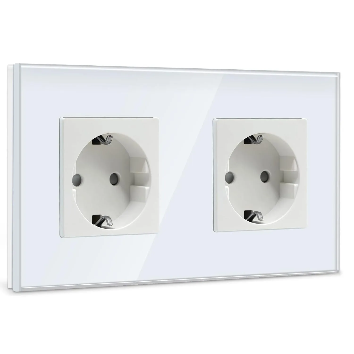 BSEED Schuko Steckdose 2 Fach Steckdose Glas Unterputz Steckdose,Steckdosen mit Kristall Glas Platte Doppel Wandsteckdo…