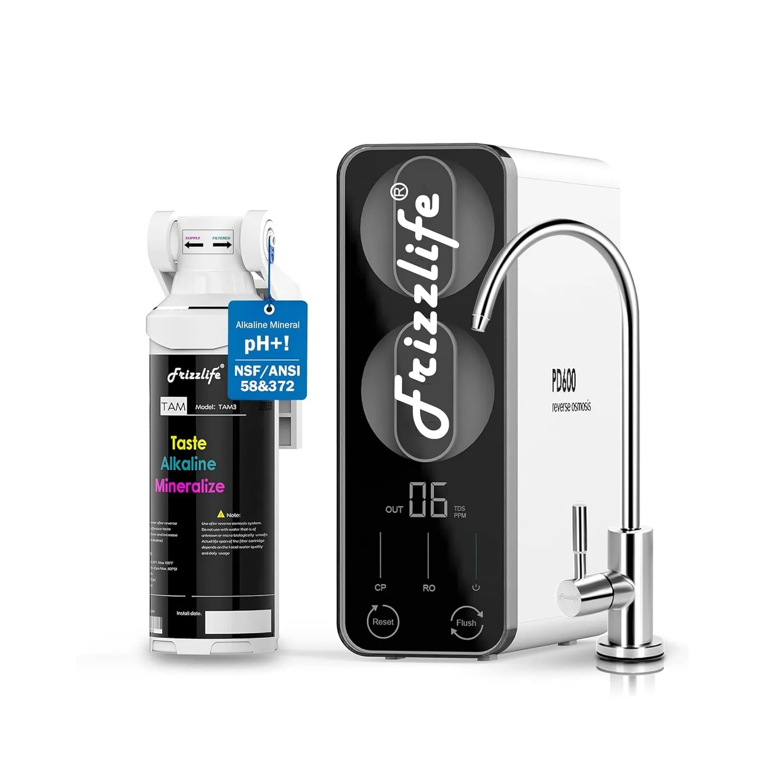 Frizzlife 600GPD Umkehrosmoseanlage Untertisch, NSF/ANSI 42,53,58&372 Zertifiziert,Tankless RO System mit Remineralisie…