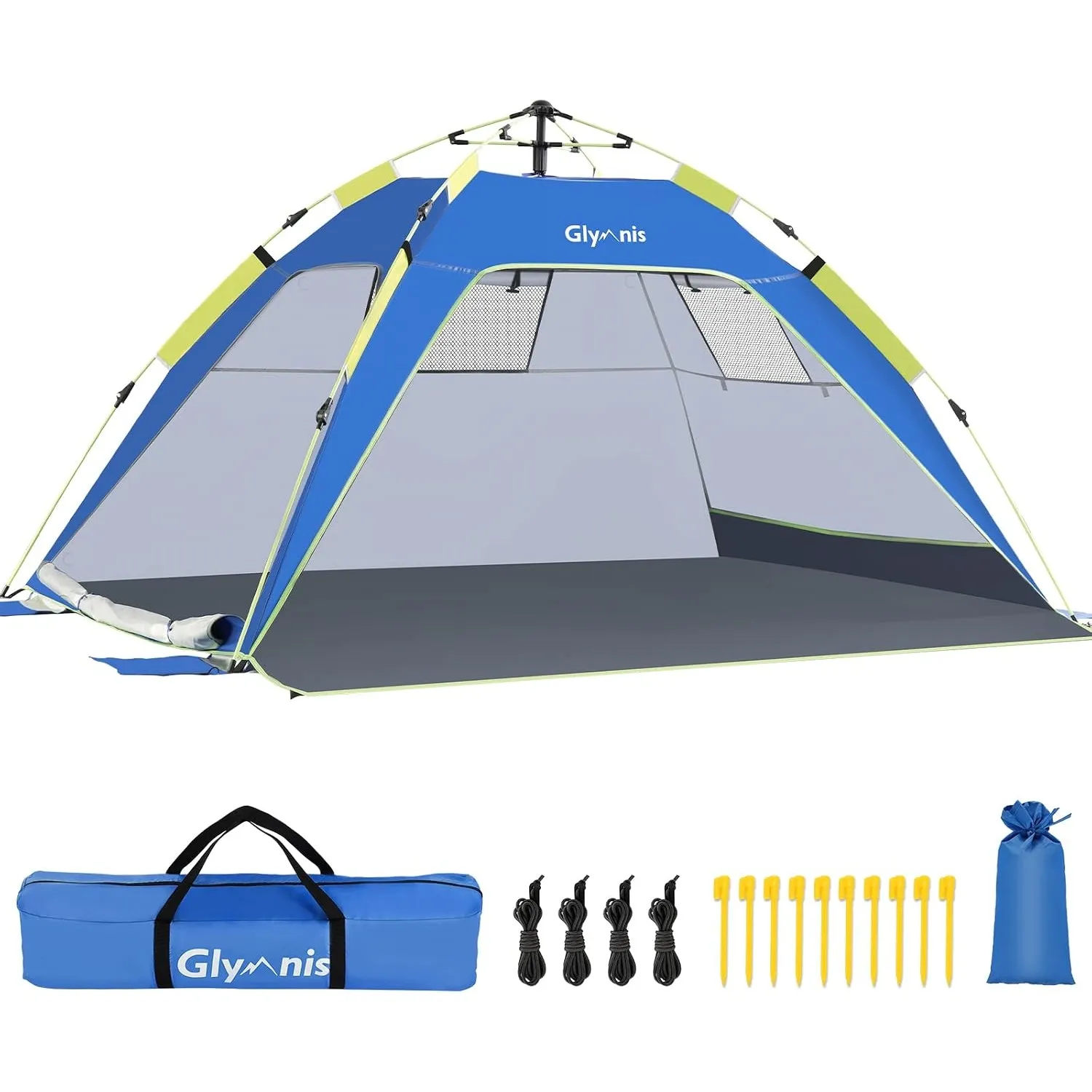 Glymnis Strandmuschel Quick Up Strandzelt Automatisches Strand Zelt mit Reißverschlusstür UV-Schutz 50+ Windschutz klei…