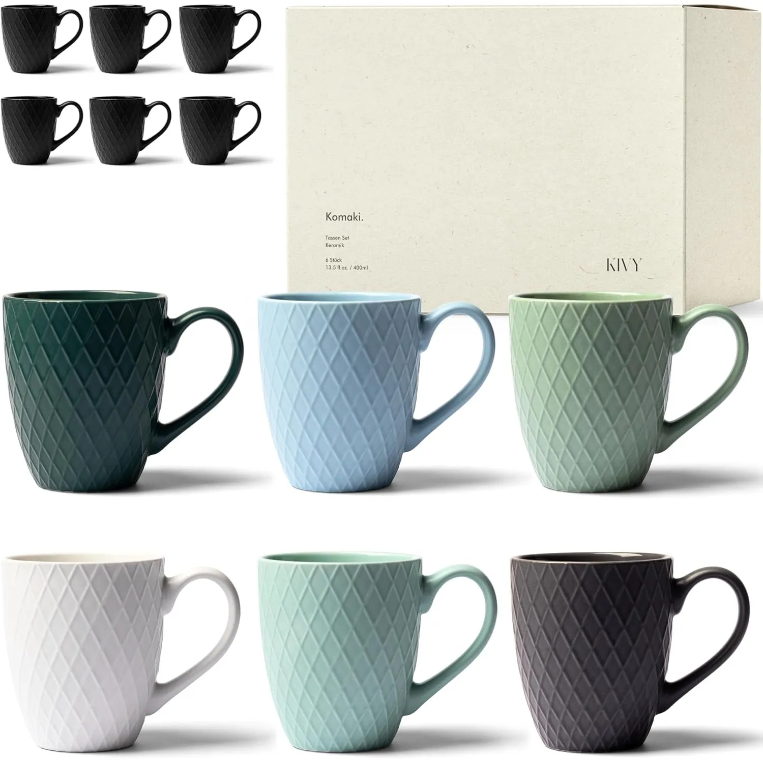 KIVY Tassen Set 6er x 400ml - Große Kaffeetassen Set 6er - Kaffeetasse groß - Teetassen Set - Kaffee Tassen Sets - Kaff…