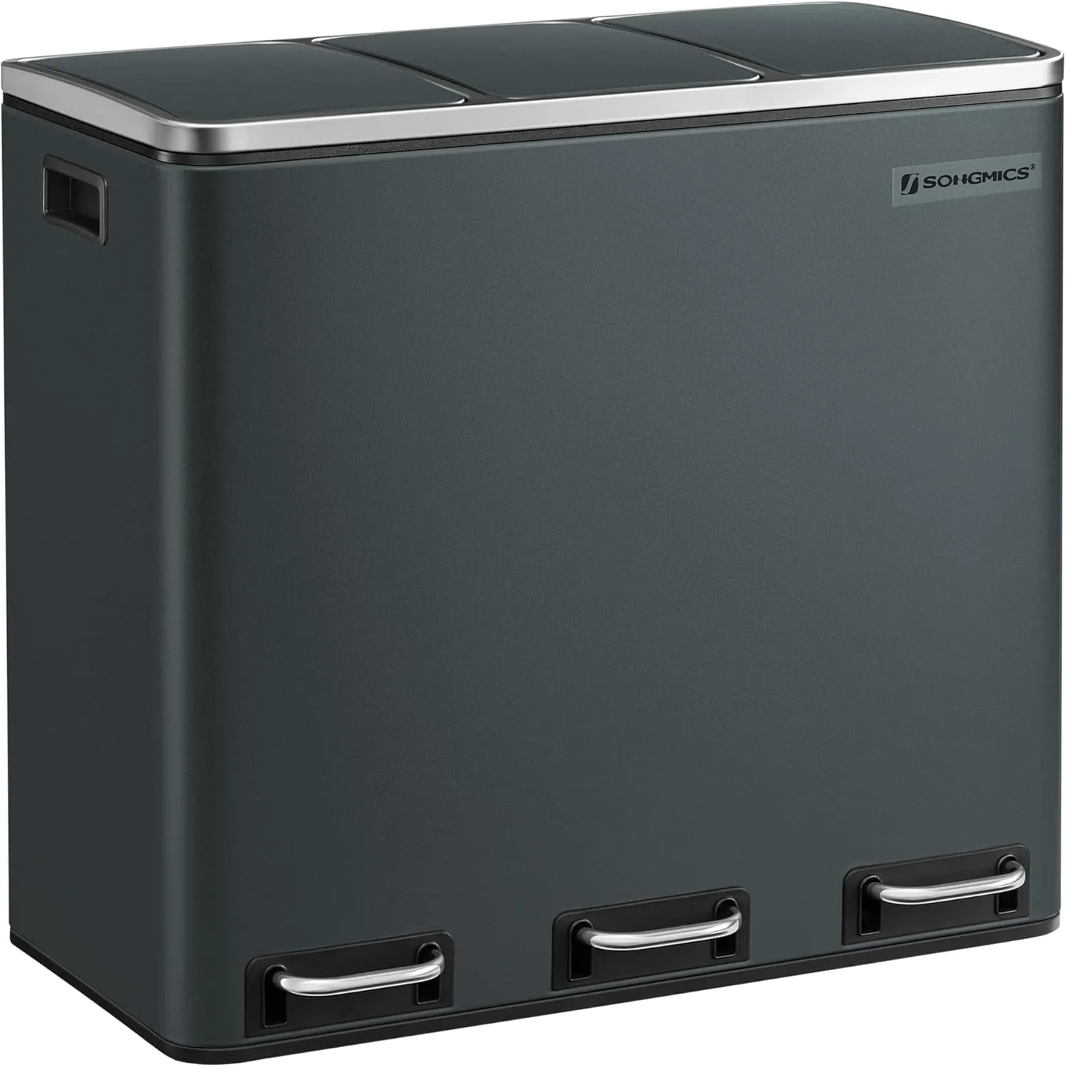 SONGMICS Mülleimer Küche, 3 x 18 L, Mülltrennsystem 3 Fächer, inklusive 15 Müllbeutel, Abfalleimer, Treteimer, für recy…