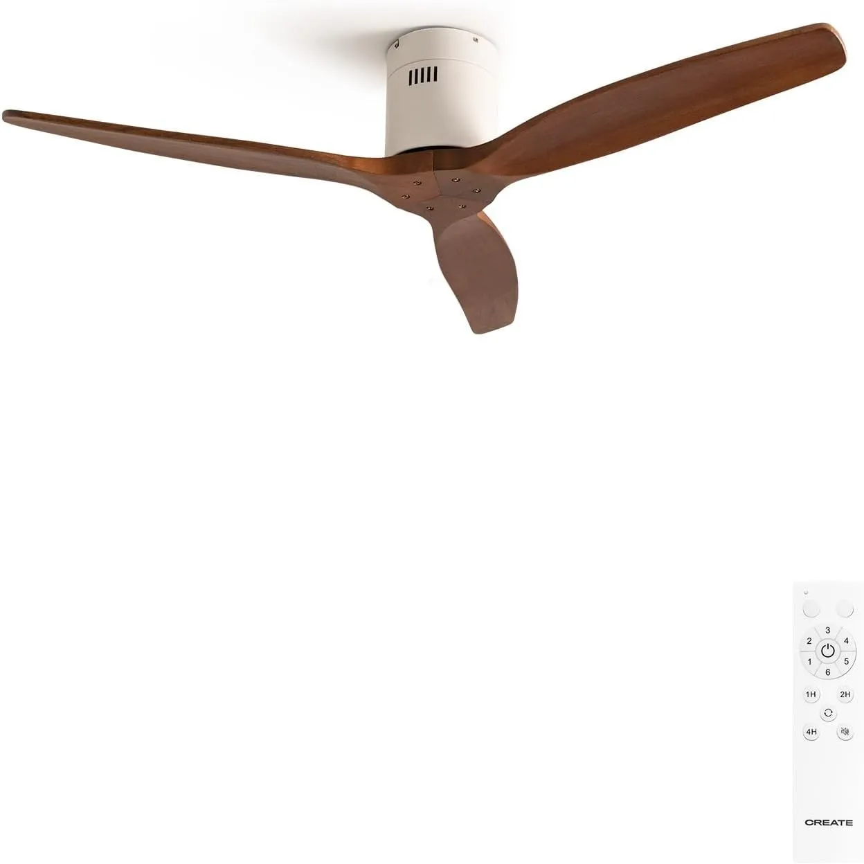 CREATE / WINDCALM M/Deckenventilator ABS Weiß Dunkelholzflügel-Optik mit Fernbedienung / 40W, Leise, Ø132cm, 6 Geschwin…