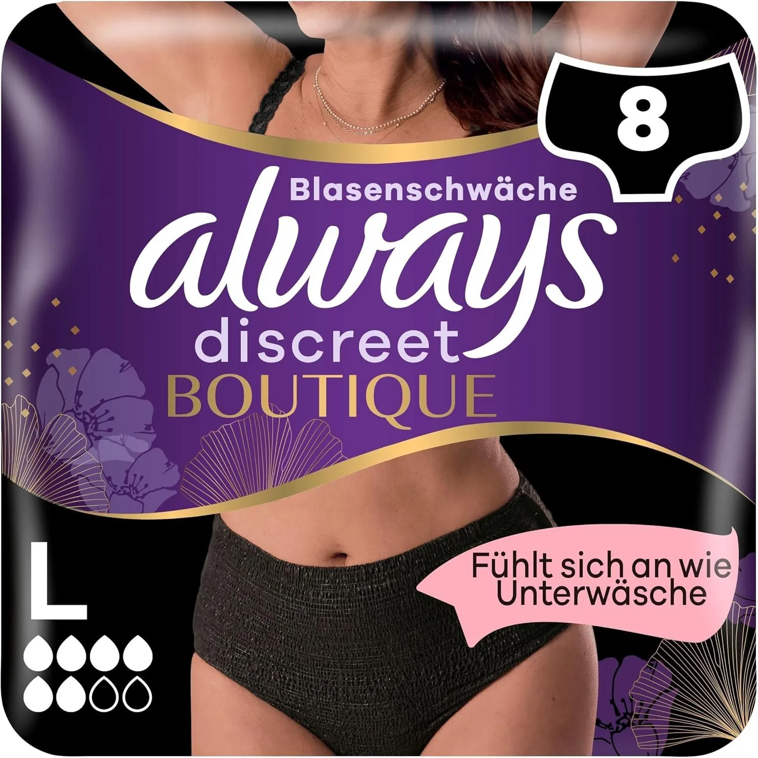 always Discreet Boutique Inkontinenz Pants Black L 8 Stück