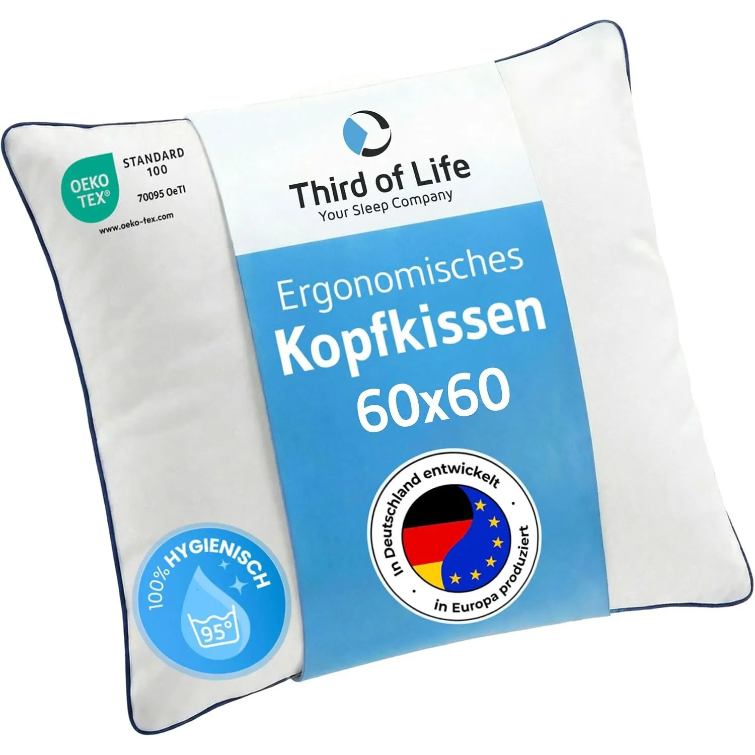 Kopfkissen 60x60 inSPIRO, ergonomisches Schlafkissen, 95°C waschbar