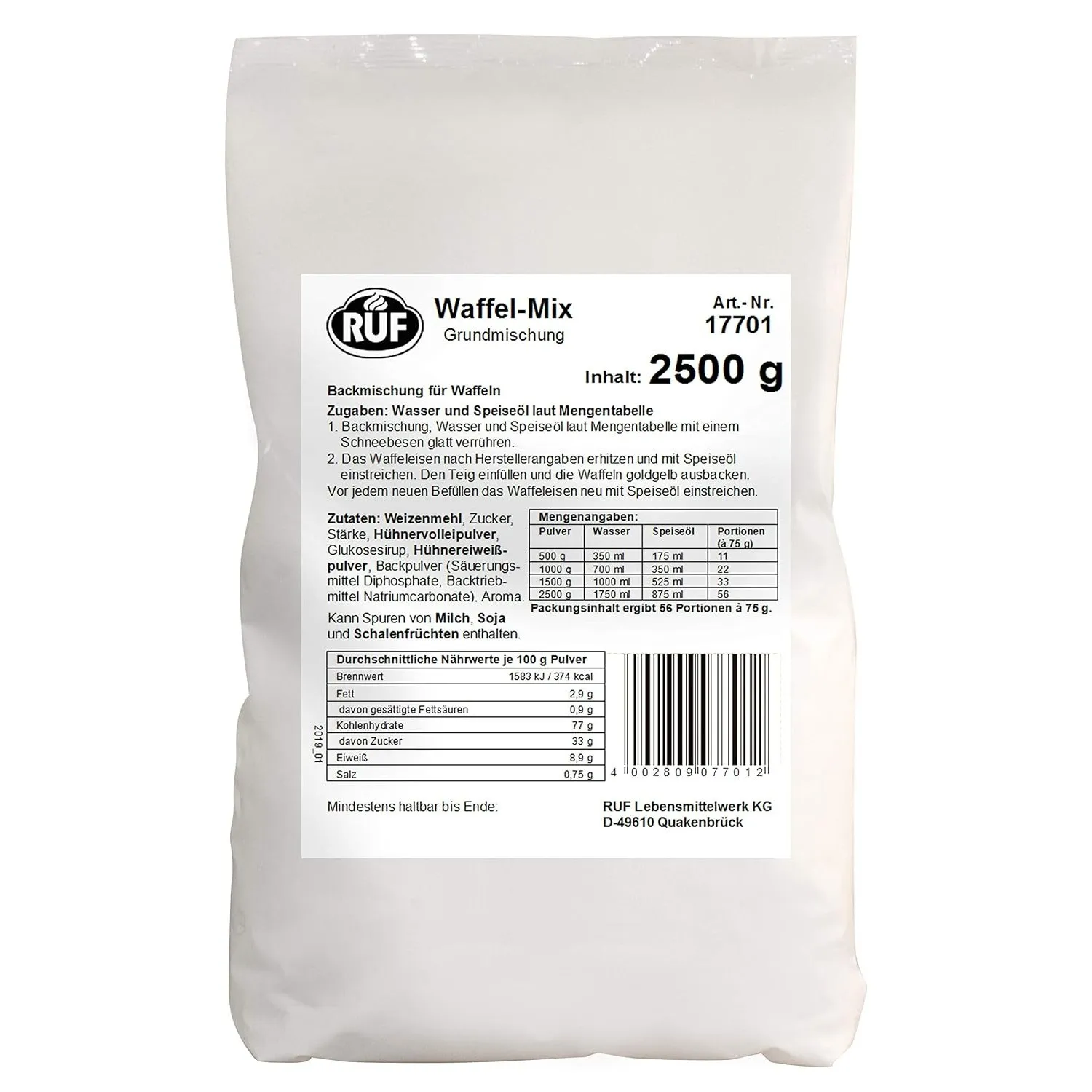 RUF Waffel-Mix, Großpackung, Grundmischung zur Herstellung von Waffeln im Waffeleisen, für Großküchen, Kantinen, Hotels…