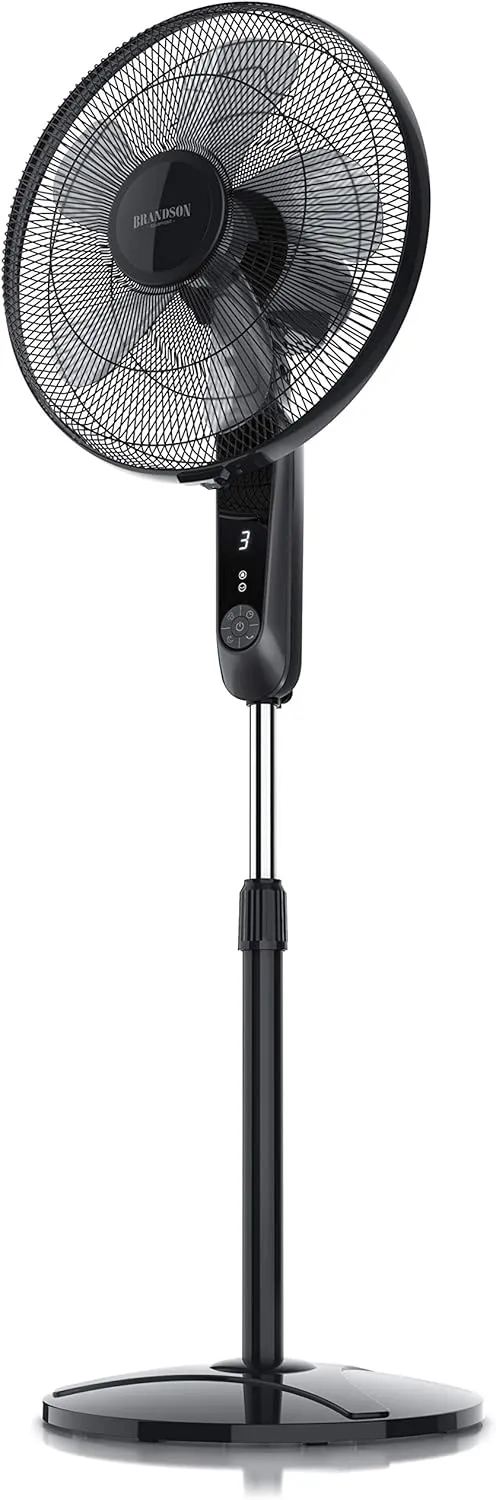 Brandson Floor Fan with Remote Control and Display Oscillation, 80 Degrees, 60 Watt, Fan Height Adjustable, 115 - 134 c…