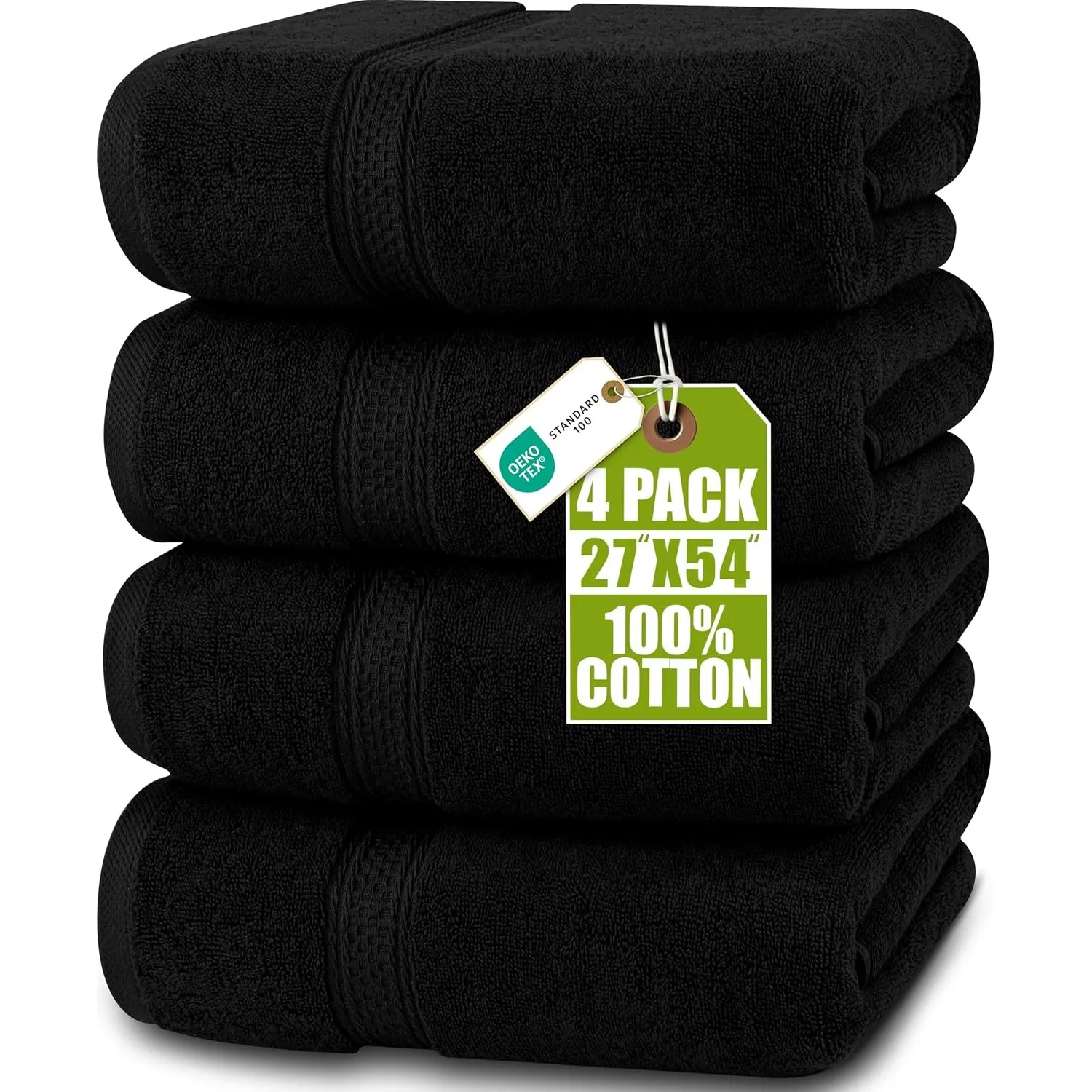 Utopia Towels 4er-Pack Badetücher Set, 69 x 137 cm, Schwarz