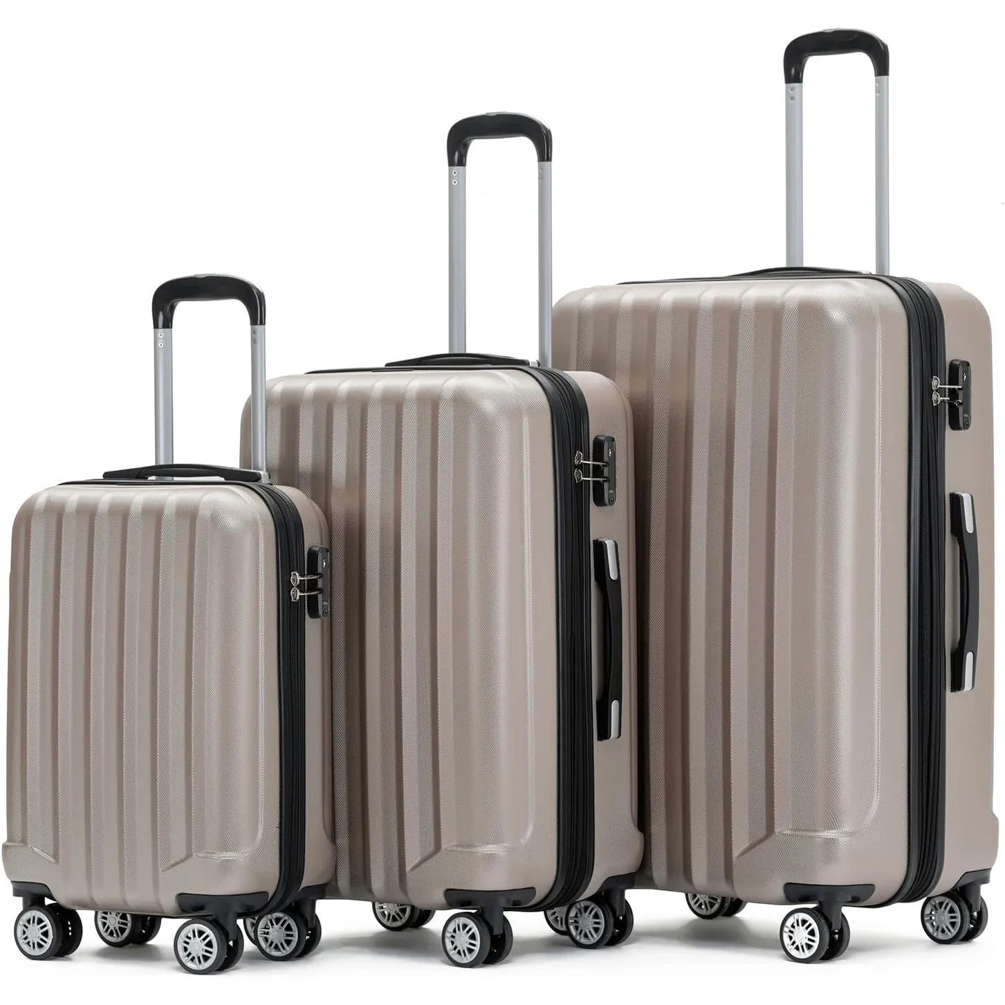 BEIBYE TSA-Schloß 2080 Zwillingsrollen 3 TLG. Reisekofferset Koffer Kofferset Trolley Trolleys Hartschale (Champagner)