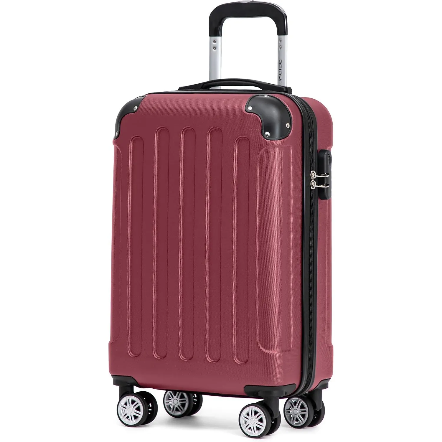 BEIBYE Handgepäck Koffer M 55 cm – Kabinenkoffer aus ABS, leicht, 360° Doppelrollen, Reisekoffer für Kurzreisen, Weinrot