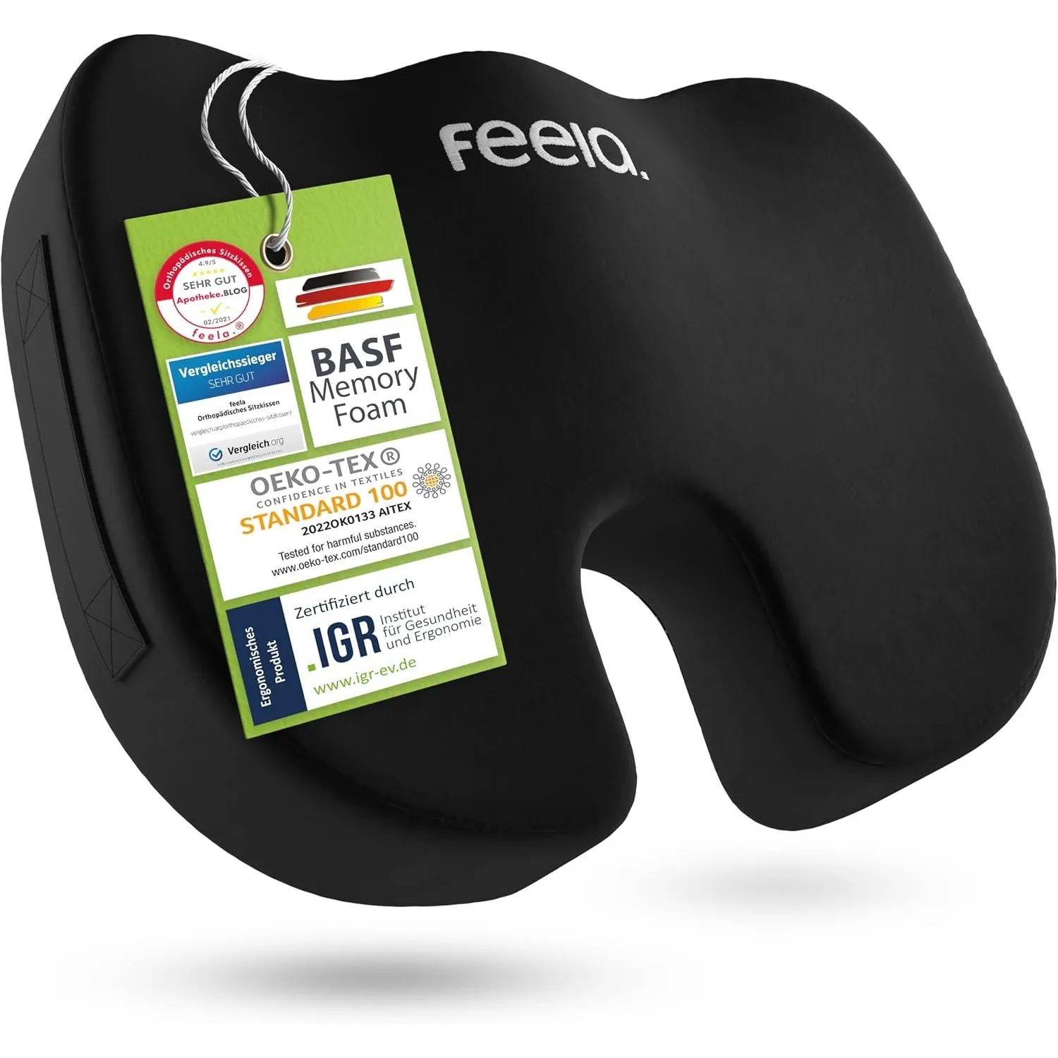 feela.® Orthopädisches Sitzkissen [3 Härtegrade] TESTSIEGER – Ergonomisches Sitzkissen für Bürostuhl & Auto – Schmerzli…