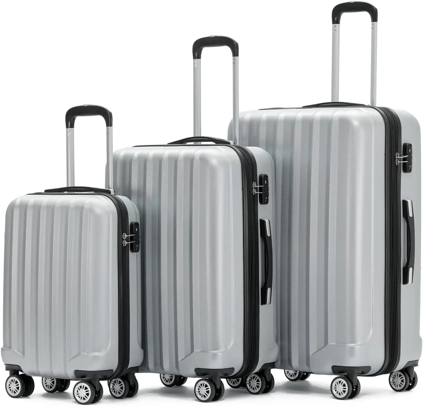 BEIBYE TSA-Schloß 2080 Zwillingsrollen neu Reisekoffer Koffer Trolley Hartschale Set (Silber, Set)