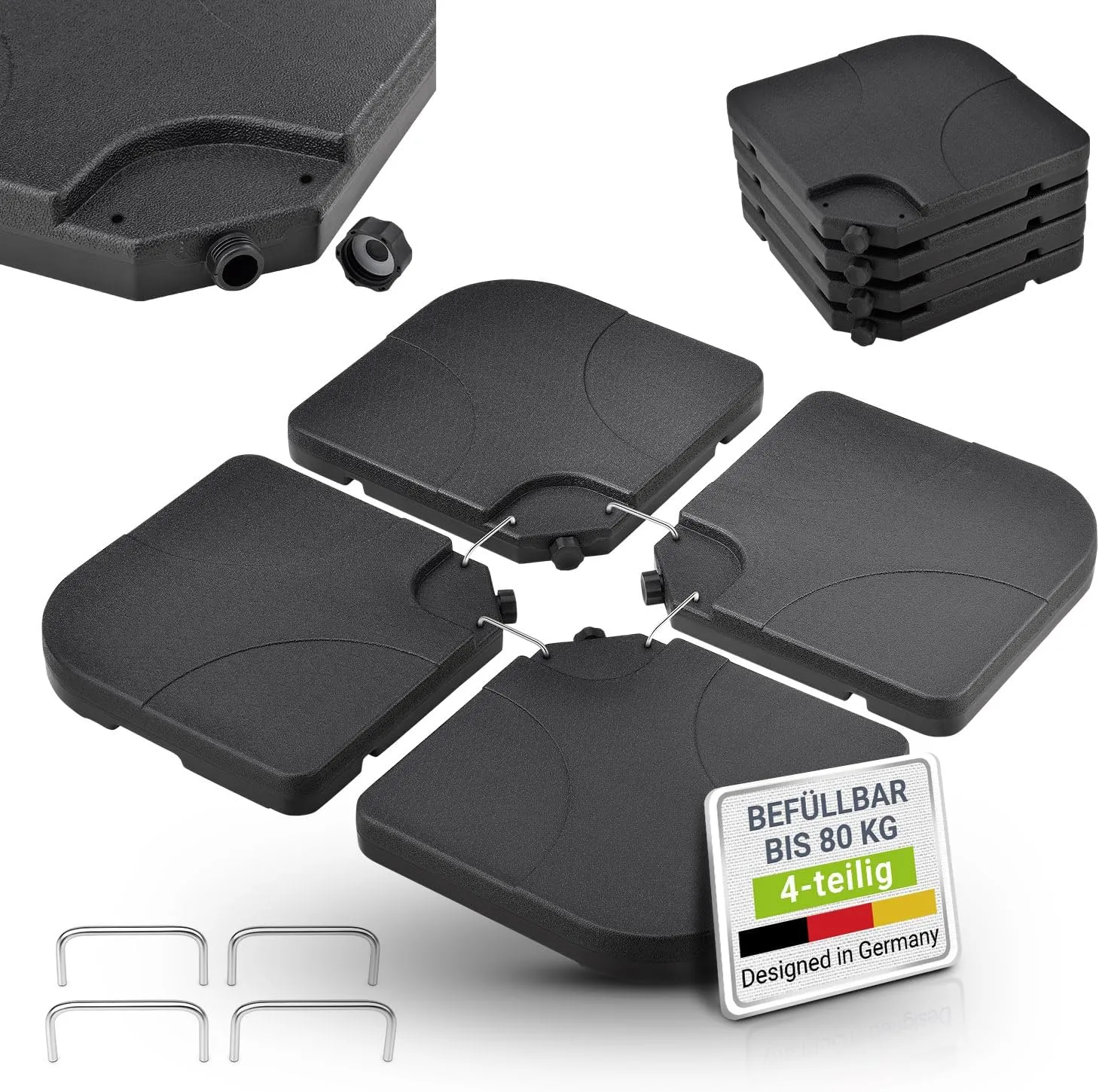 Juskys umbrella weight, set of 4 quads for umbrella stand, can be filled with 60 litres water or 80 kg sand, HDPE plast…